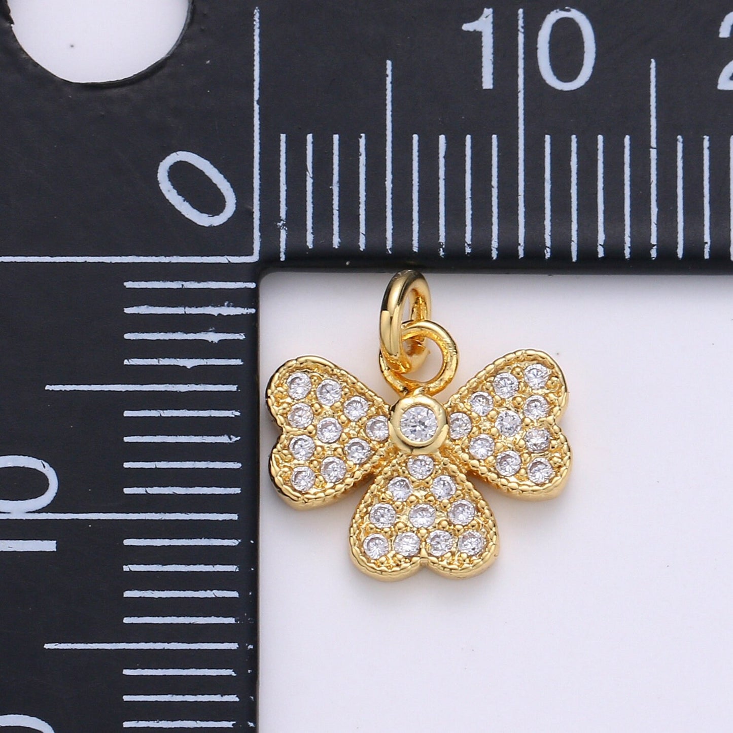 14k Gold Bow Charm Micro Pave Ribbon Charm, Clear Cubic Charms, CZ Gold Mini Charm, Dainty Minimalist Jewelry Supply
