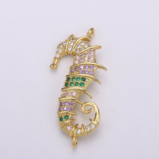 Seahorse 24K Gold Connector, Multi Color CZ Seahorse Connector, Hippocampus Conector Bracelet COGF-000602