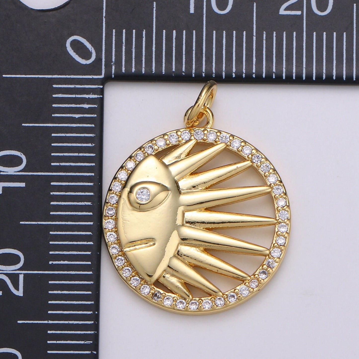 Solar Coin CZ Charms Sun Celestial Cubic Pave Coin Pendant 24K Gold Gold CZ Drop Charm Pendant, Celestial Jewelry. CHGF-001862