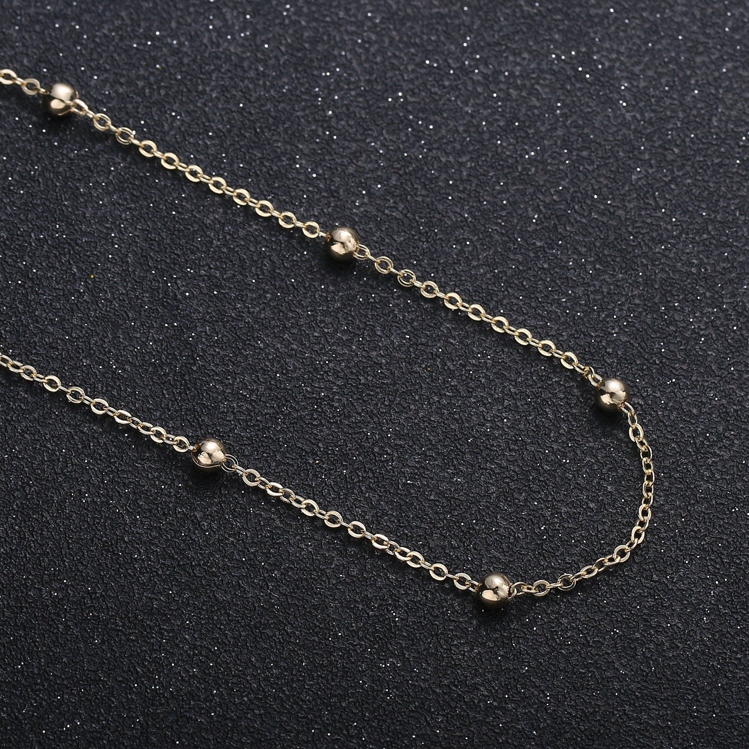 16K Gold Rollo Round Beads Chain by Yard, Gold beads Specialty Link Chain by Foot, Bead diameter 3.5mm Chain 0.3mm Thick, 298