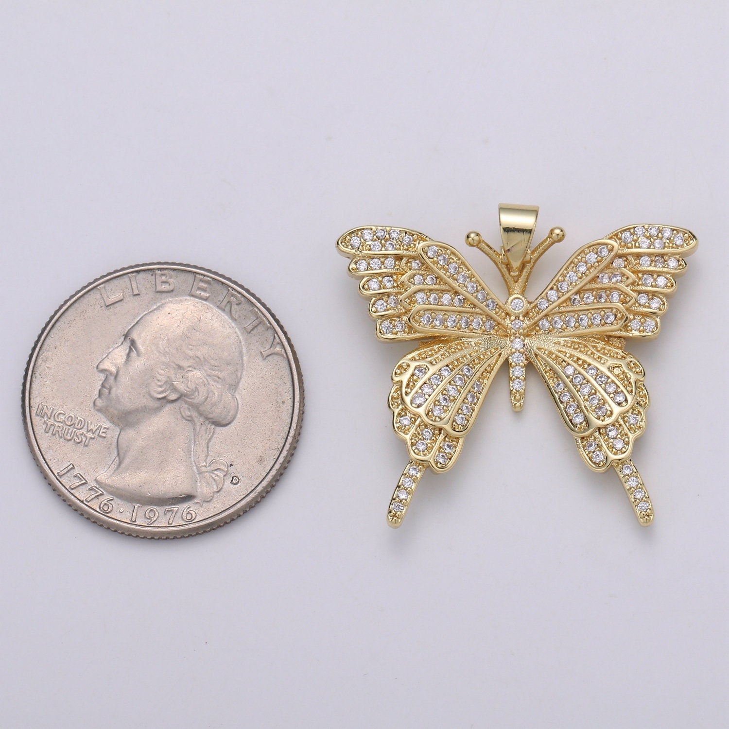 Micro Pave Butterfly Charm 24K Gold Pendant, Cubic Zirconia Monarch Pendant Charm for Bracelet Earring Necklace PDGF-2020, 2021
