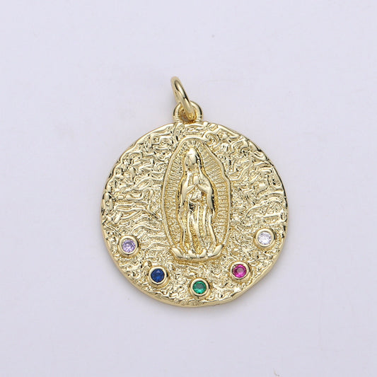 Lady Guadalupe 24K Gold Pendant, Virgin Guadalupe CZ Pendant Craft Supplies For Necklace Bracelet DIY Jewelry Making, CHGF-1903