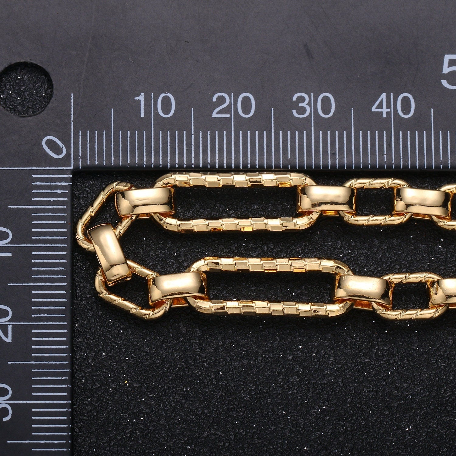 Woven Embosed 24K Gold Rolo Cable Paperclip Chain by Yard, Link Cable Thick Elongate Chain, Fancy Wholesale bulk Roll Chain, 370