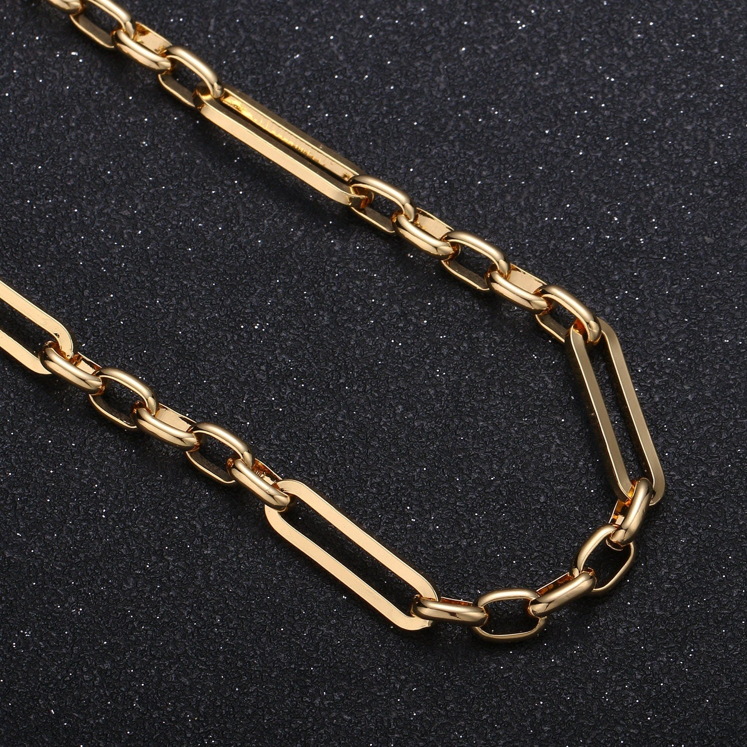 Glossy 24K Gold Rolo Cable Paperclip Chain by Yard, Link Cable Thick Elongate Chain, Gleaming Wholesale bulk Roll Chain,Roll-371