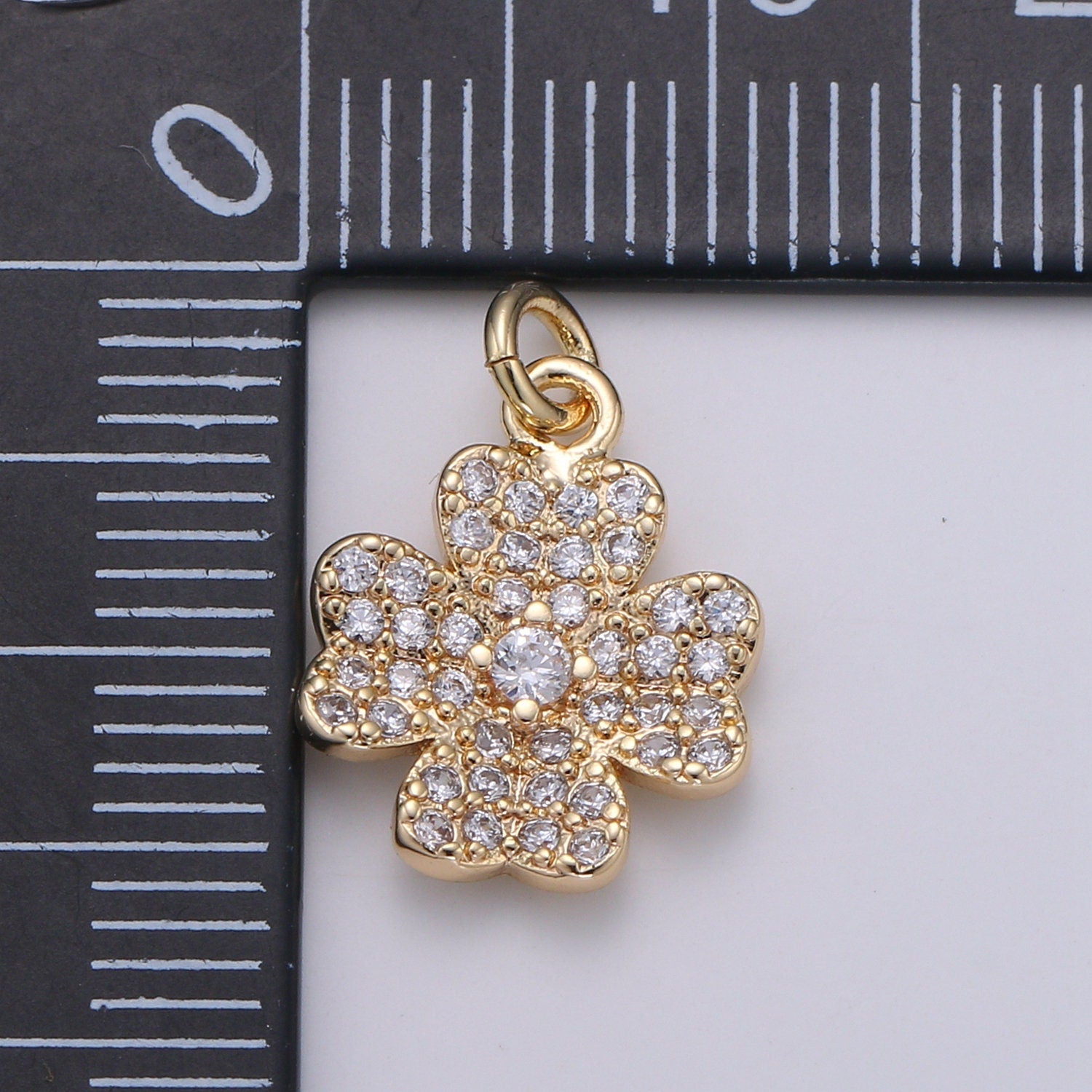 24k Gold Four Leaf Clover Charm Pendant, Gold Clover Charms, Good Lucky Charm Necklace, Micro Pave CZ Cubic Clover Charm D893