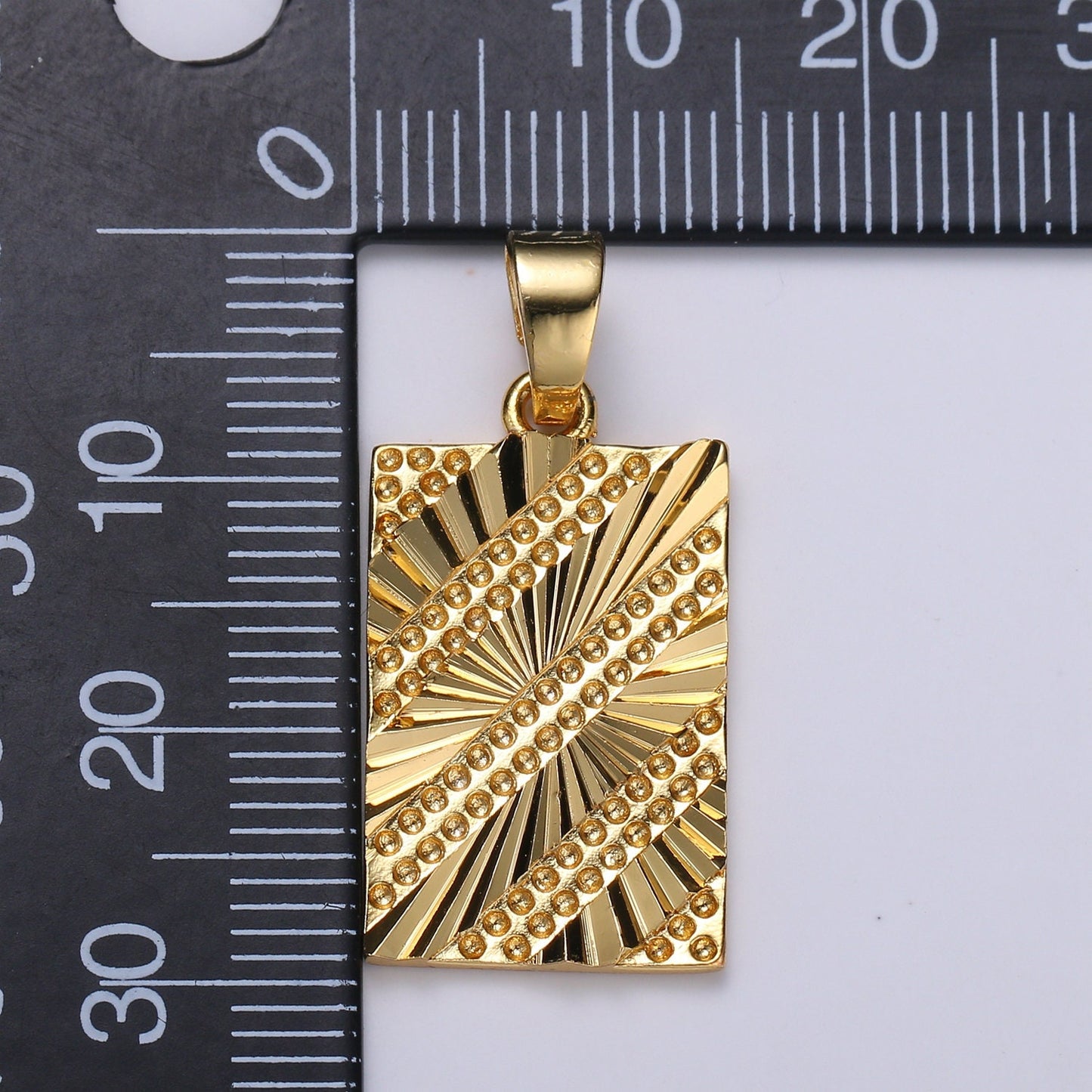 Sunburst and Dots Embosed Rectangle Gold Tag Gold Rectangle Radiance Size 21x14mm Pendant Square Charm,PDGF-1973