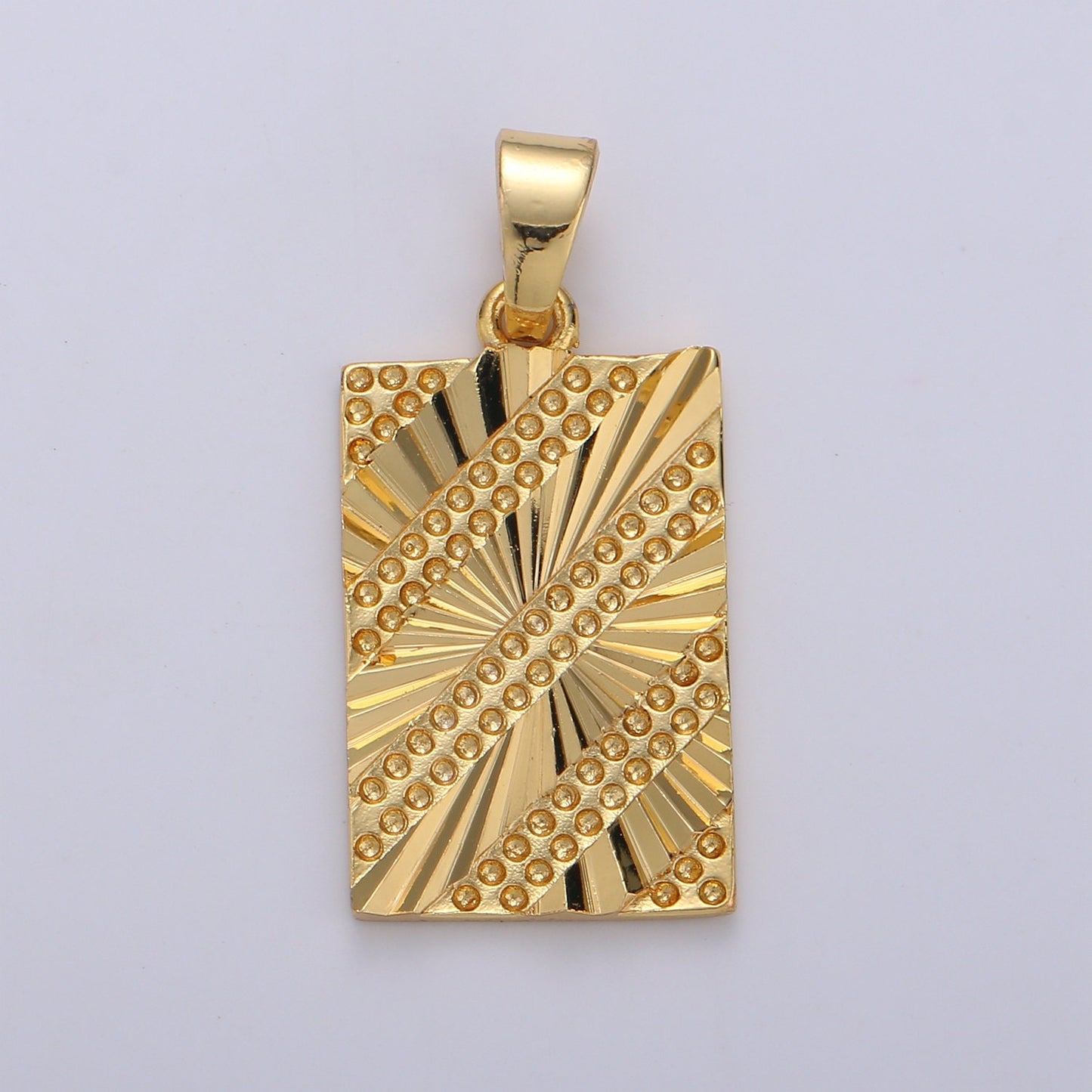 Sunburst and Dots Embosed Rectangle Gold Tag Gold Rectangle Radiance Size 21x14mm Pendant Square Charm,PDGF-1973