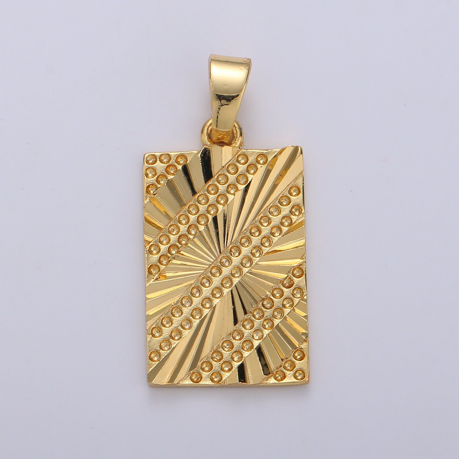 Sunburst and Dots Embosed Rectangle Gold Tag Gold Rectangle Radiance Size 21x14mm Pendant Square Charm,PDGF-1973