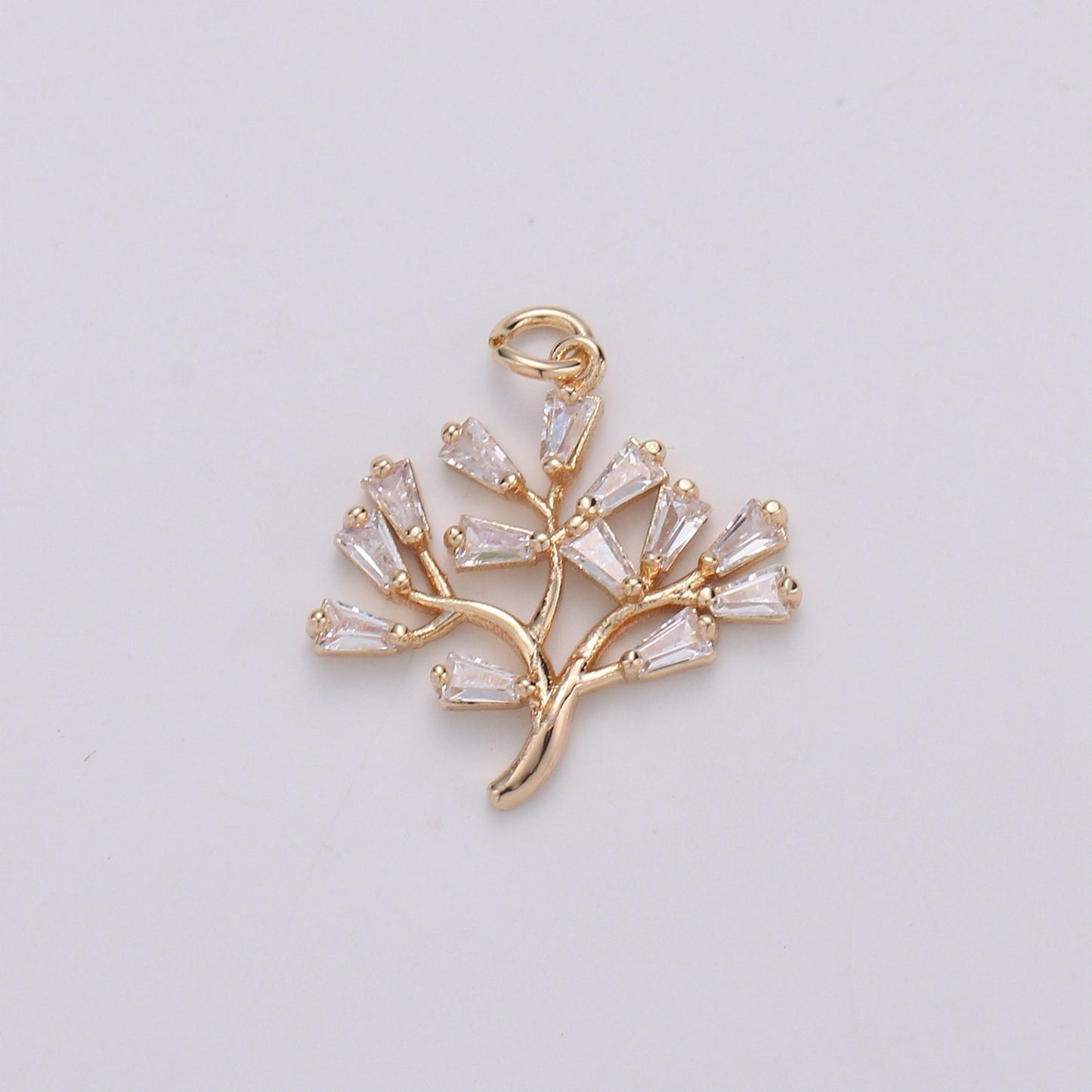1x 18K gold Baguette CZ The Solitary Tree Charms, Lonely Tree Clear Cubic Pendant, Baguette Cubic Zirconia Charm