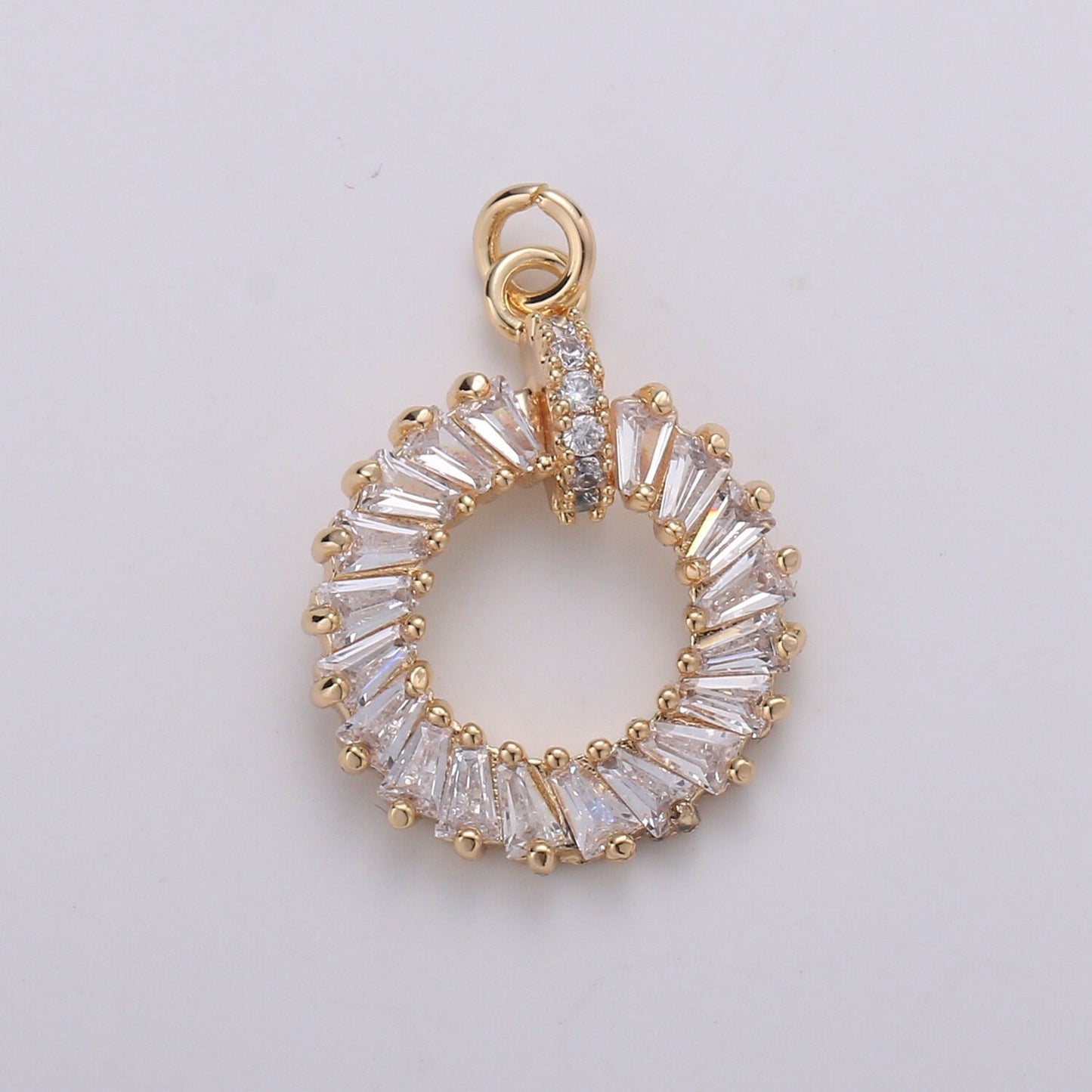 1pc Gold baguette CZ Wreath Charm, Micro Pave CZ Circle Pendant , Pendant, For DIY Jewelry, Rose Gold
