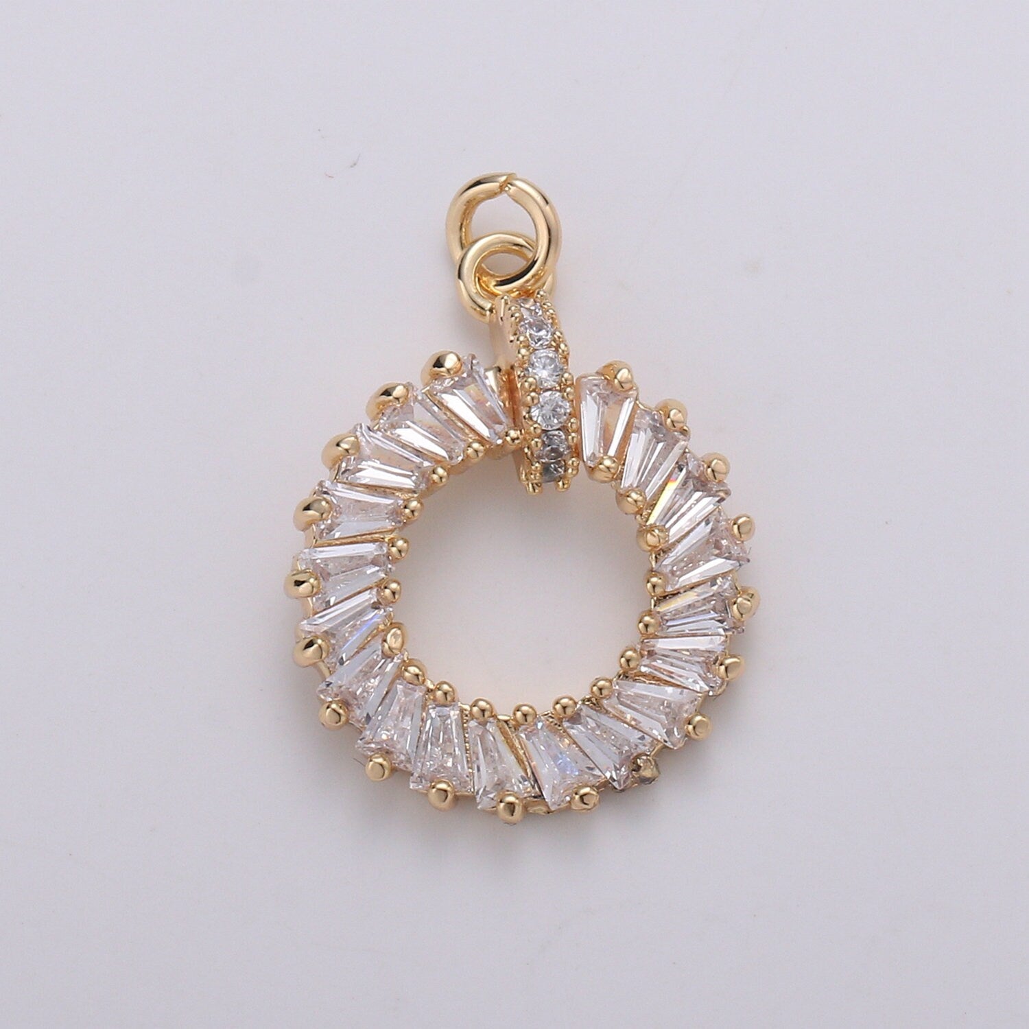 1pc Gold baguette CZ Wreath Charm, Micro Pave CZ Circle Pendant , Pendant, For DIY Jewelry, Rose Gold