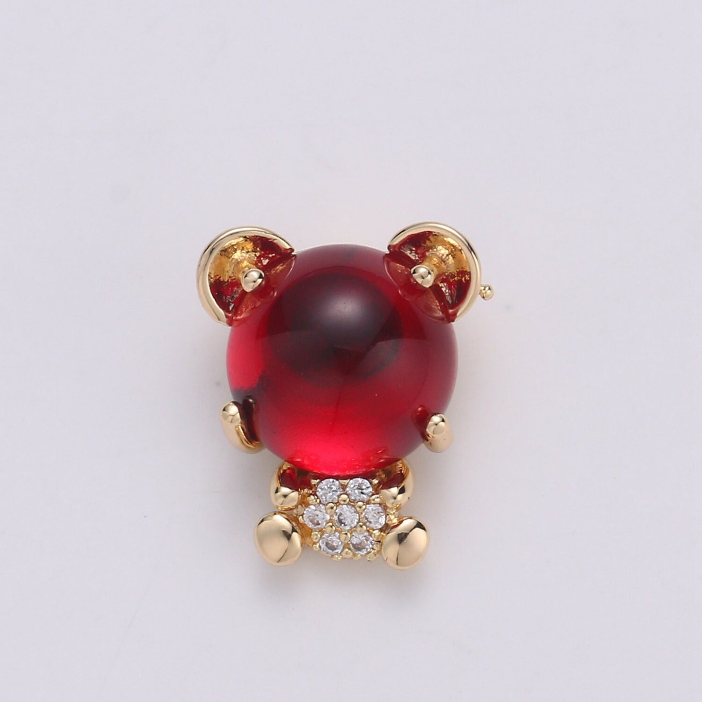 1pc Red Corundum 18K Gold Plated Micro Pave CZ Bear Pendant Charm, Micro Pave CZ Bear Pendant Charm, Gold Plated Animal Pendant