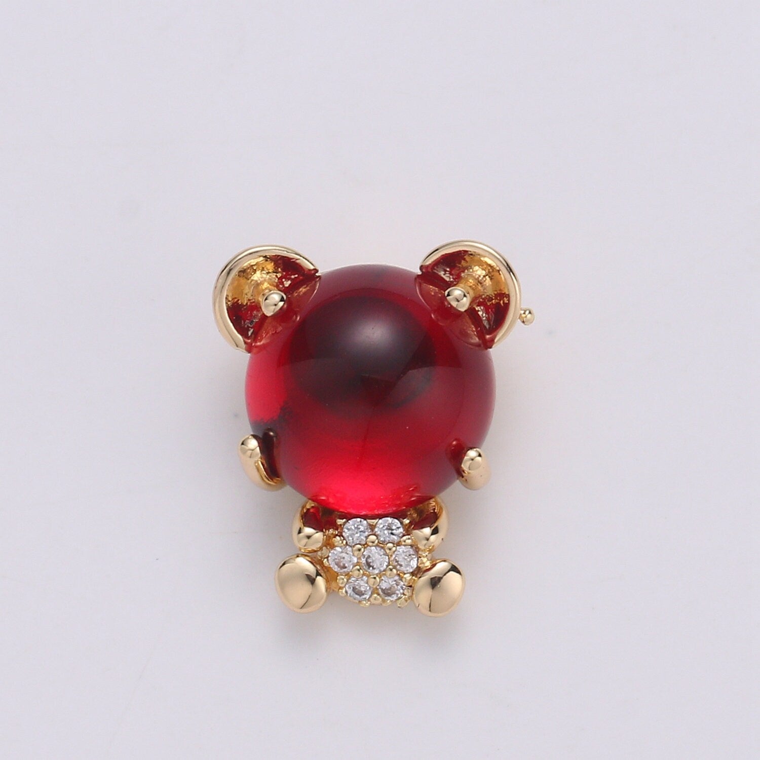 1pc Red Corundum 18K Gold Plated Micro Pave CZ Bear Pendant Charm, Micro Pave CZ Bear Pendant Charm, Gold Plated Animal Pendant