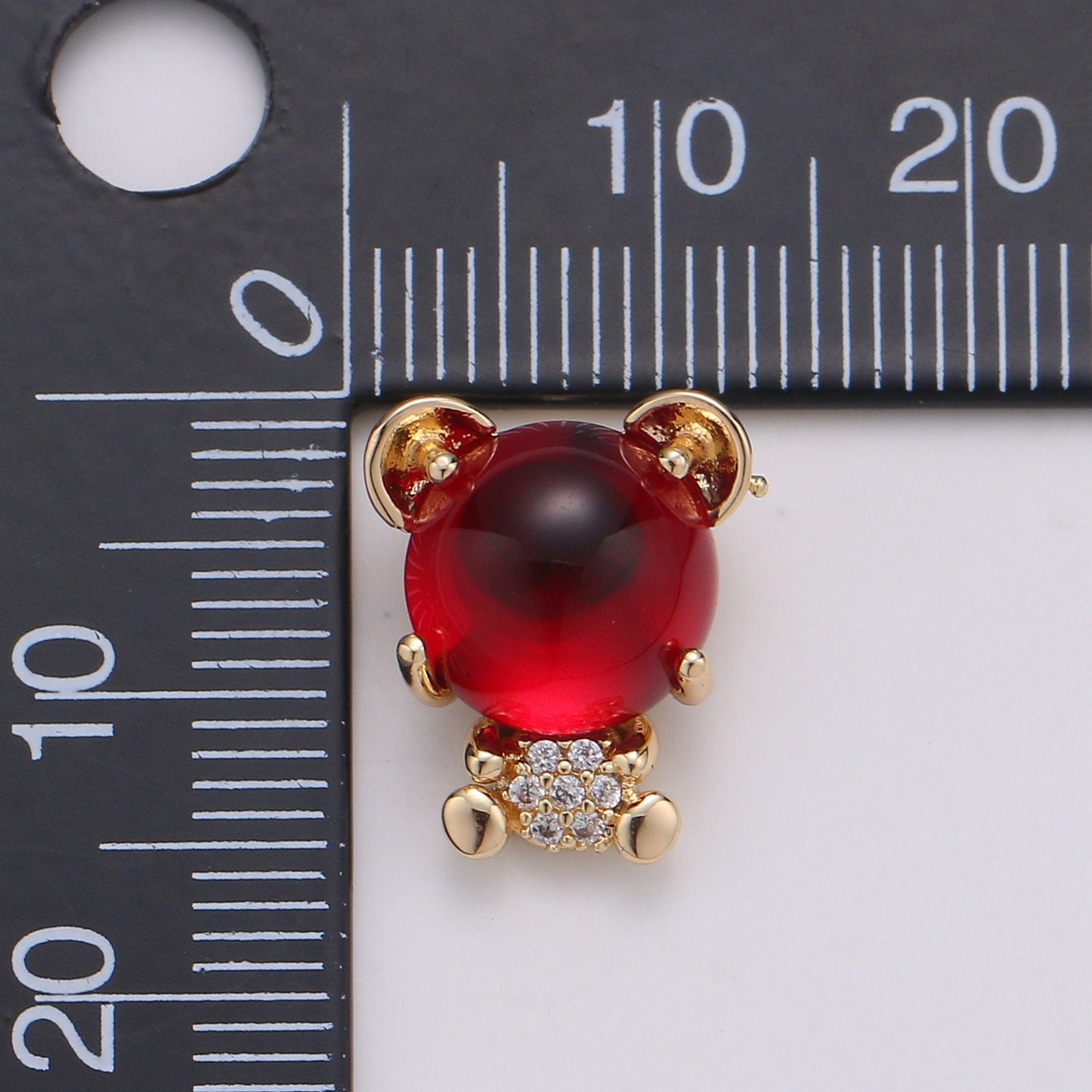 1pc Red Corundum 18K Gold Plated Micro Pave CZ Bear Pendant Charm, Micro Pave CZ Bear Pendant Charm, Gold Plated Animal Pendant