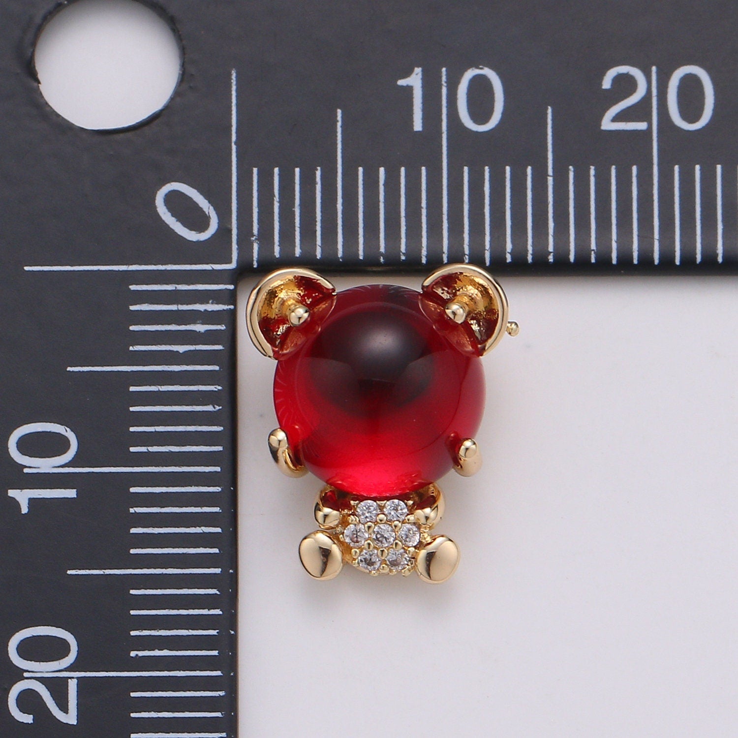 1pc Red Corundum 18K Gold Plated Micro Pave CZ Bear Pendant Charm, Micro Pave CZ Bear Pendant Charm, Gold Plated Animal Pendant