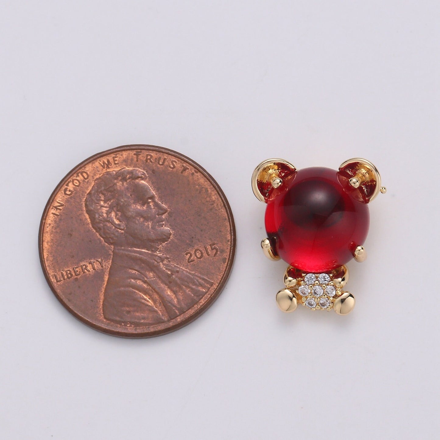 1pc Red Corundum 18K Gold Plated Micro Pave CZ Bear Pendant Charm, Micro Pave CZ Bear Pendant Charm, Gold Plated Animal Pendant