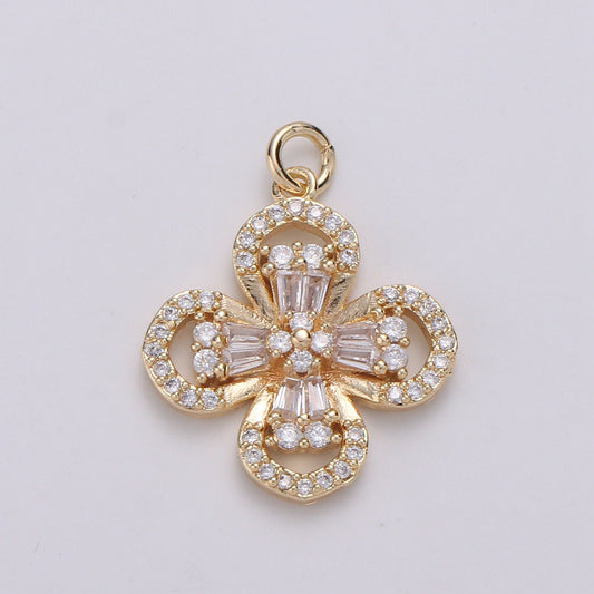 Baguette Micro Pave Charm 24K Gold Shamrock Cross Lucky Charm, Cubic Zircon Cluster Charm forNecklace Earring BraceletJewelry Ch 1056