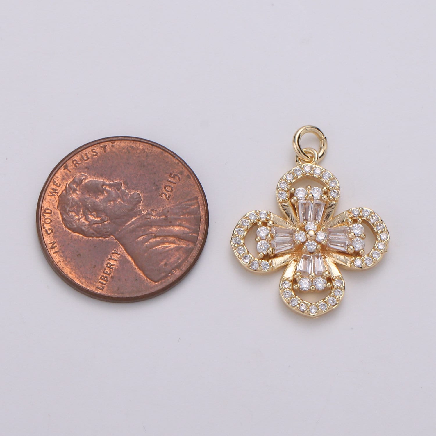 Baguette Micro Pave Charm 24K Gold Shamrock Cross Lucky Charm, Cubic Zircon Cluster Charm forNecklace Earring BraceletJewelry Ch 1056
