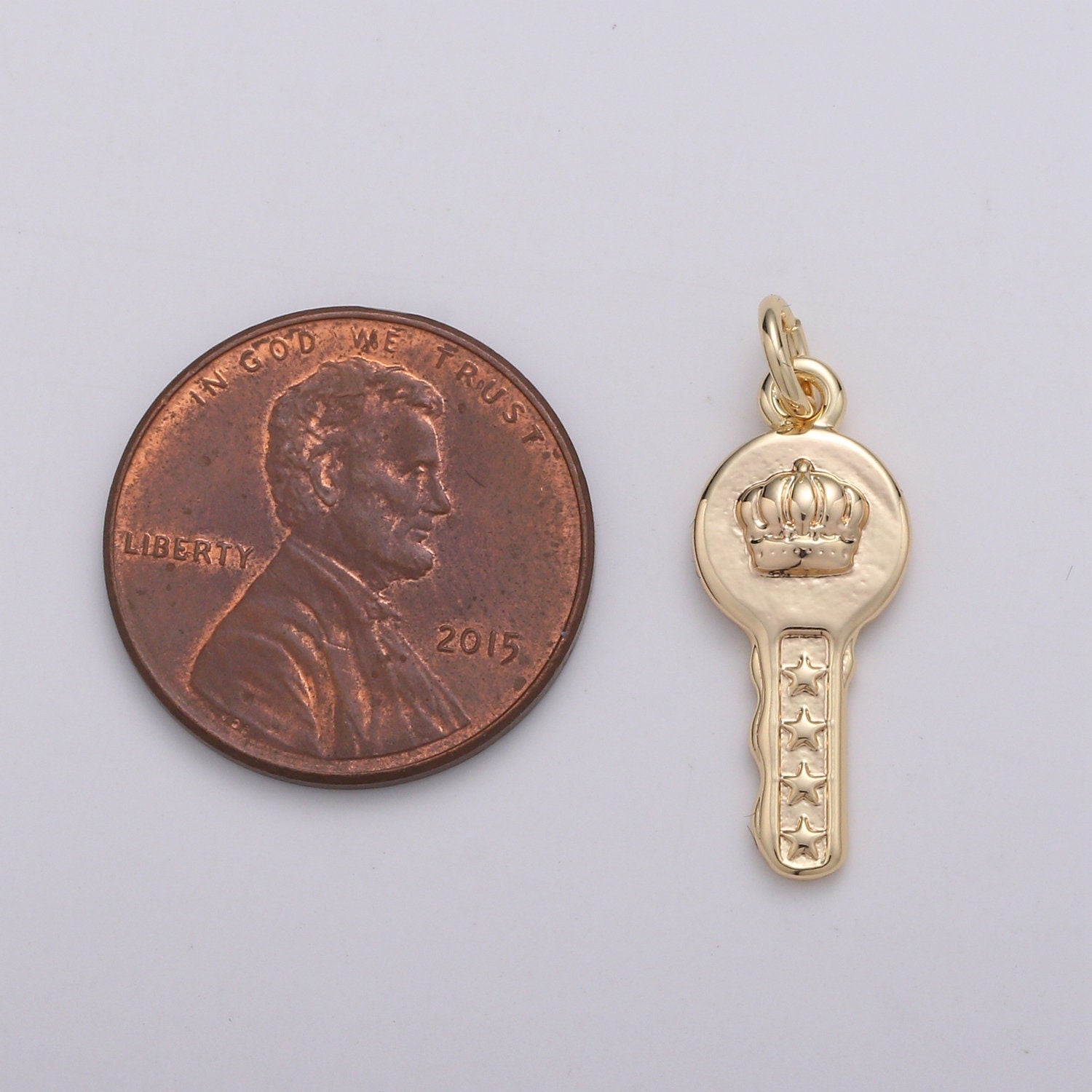 1pc 18k Gold Key Pendant Charm, Dainty Crown Key Pendant Charm, Key of Heaven Pendant, For DIY Jewelry Making Supply