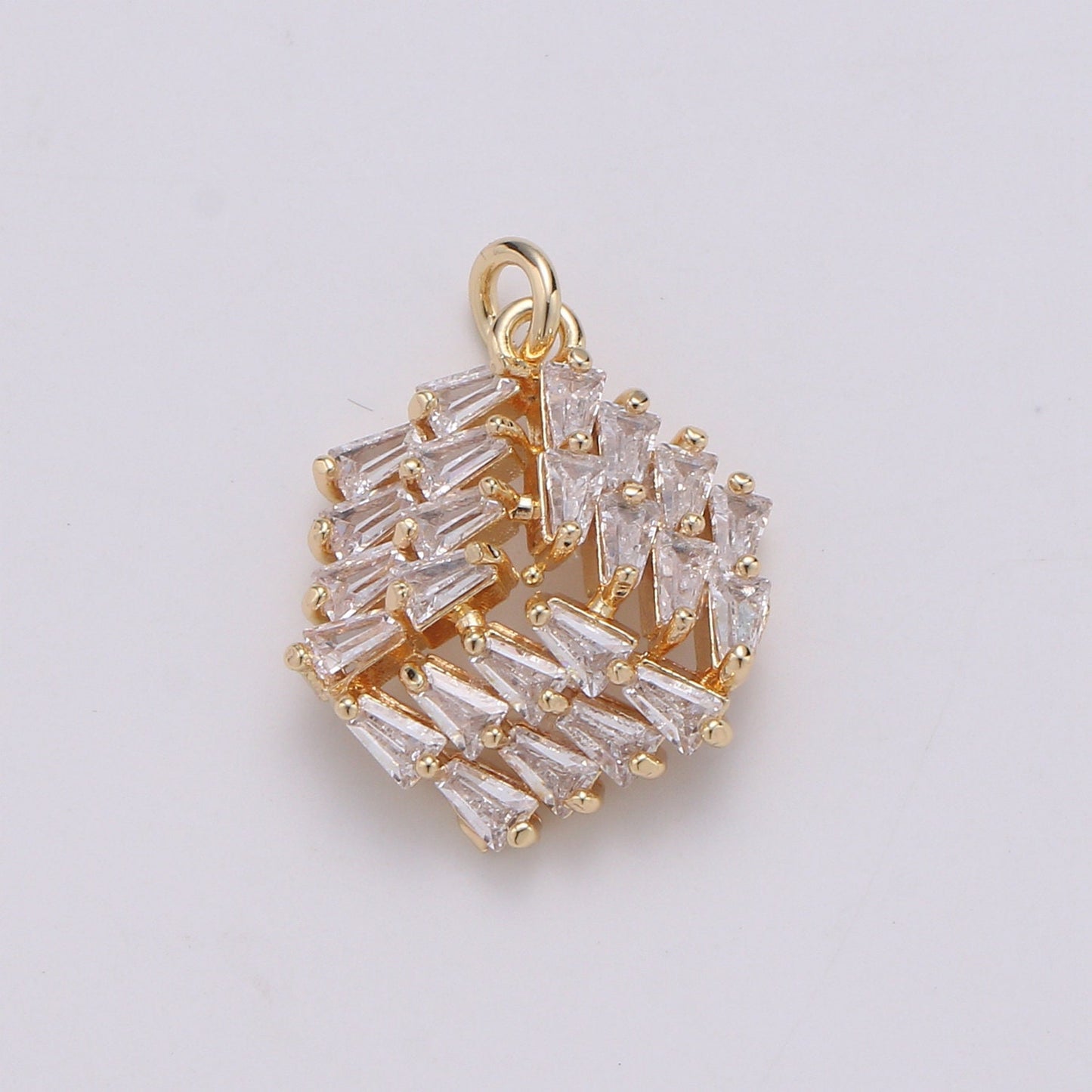 24K Gold Plated 3D Box Baguette Charm, Micro Pave Cubic Zirconia Cube Charm, Clear Cubic Charms, DIY Jewelry Supply