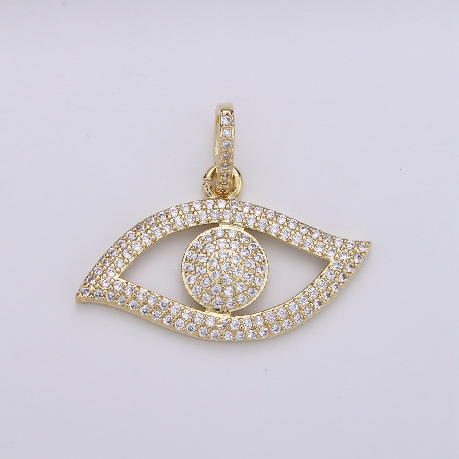 14K Gold Evil Eye CZ Micro Pave Pendant, CZ Micro Pave Left Eye Charm, Cluster Cubic Oeil Pendant, Ojo Micro Pave Charm,