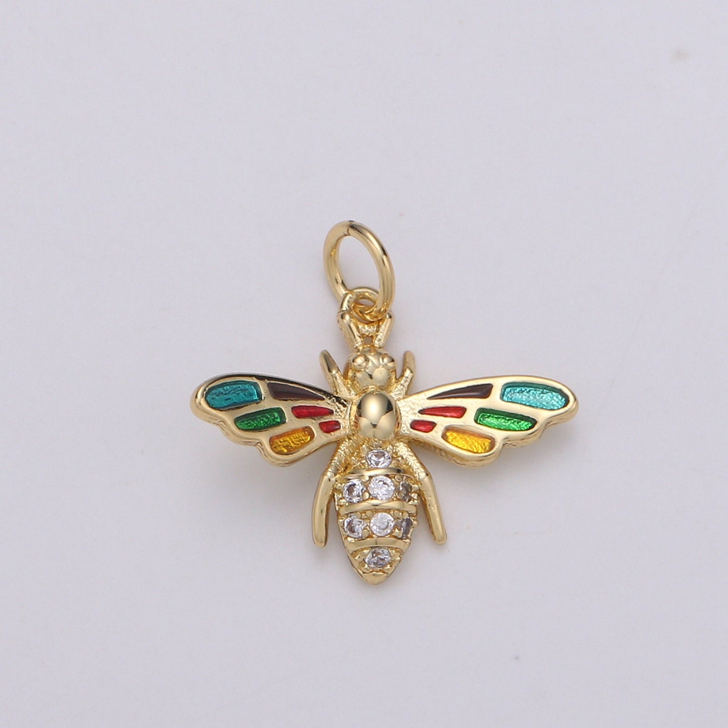 1pc Gold Colorful Enamel Micro Pave CZ Bee Pendant Charm, Insect Bug Pendant Charm, Flies Pendant, CHGF-000897, C-824