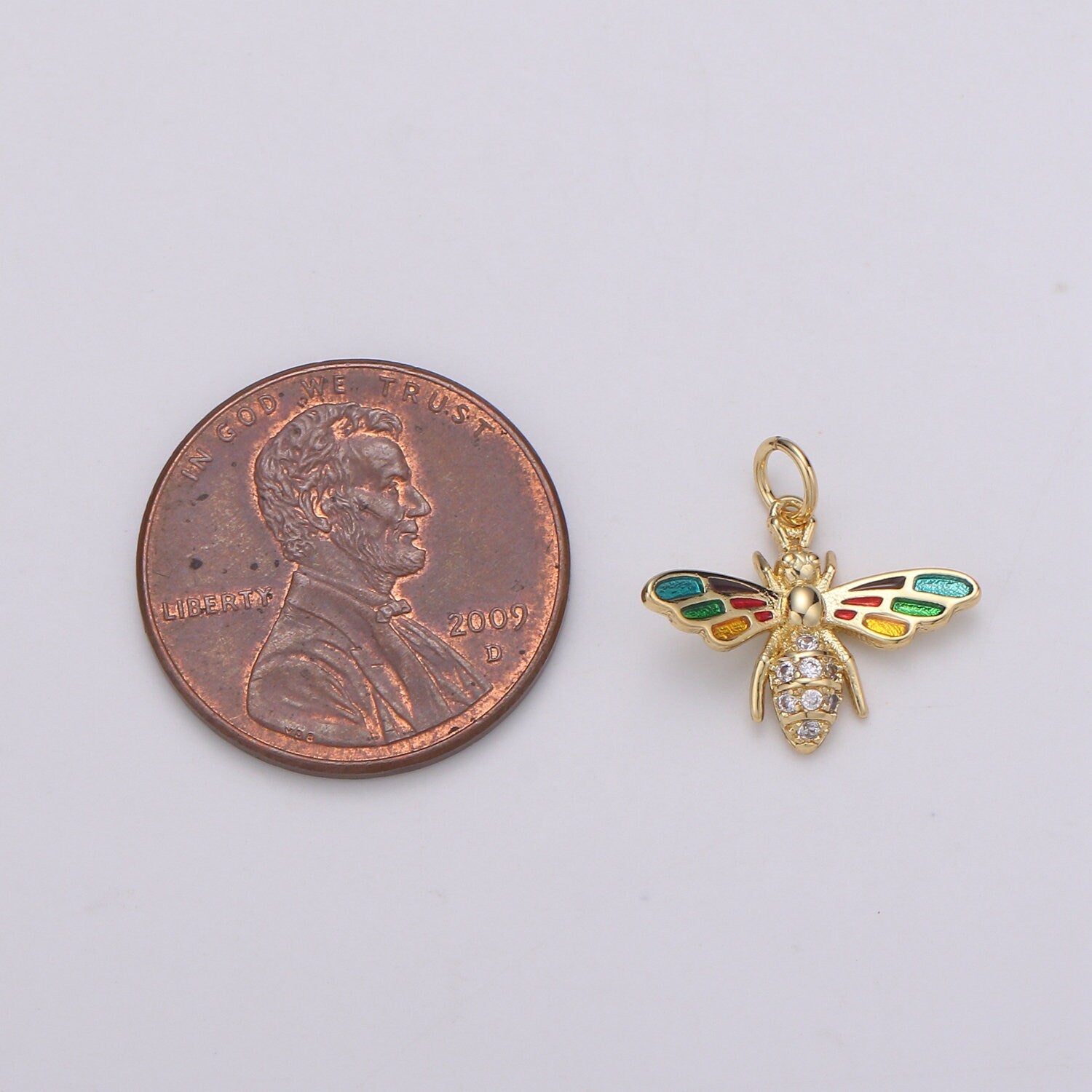 1pc Gold Colorful Enamel Micro Pave CZ Bee Pendant Charm, Insect Bug Pendant Charm, Flies Pendant, CHGF-000897, C-824