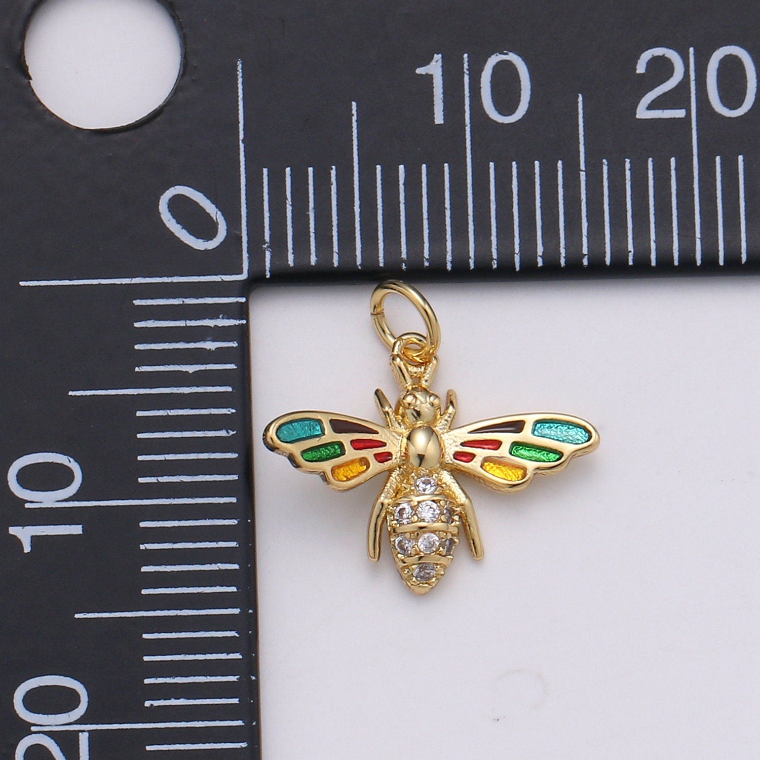 1pc Gold Colorful Enamel Micro Pave CZ Bee Pendant Charm, Insect Bug Pendant Charm, Flies Pendant, CHGF-000897, C-824