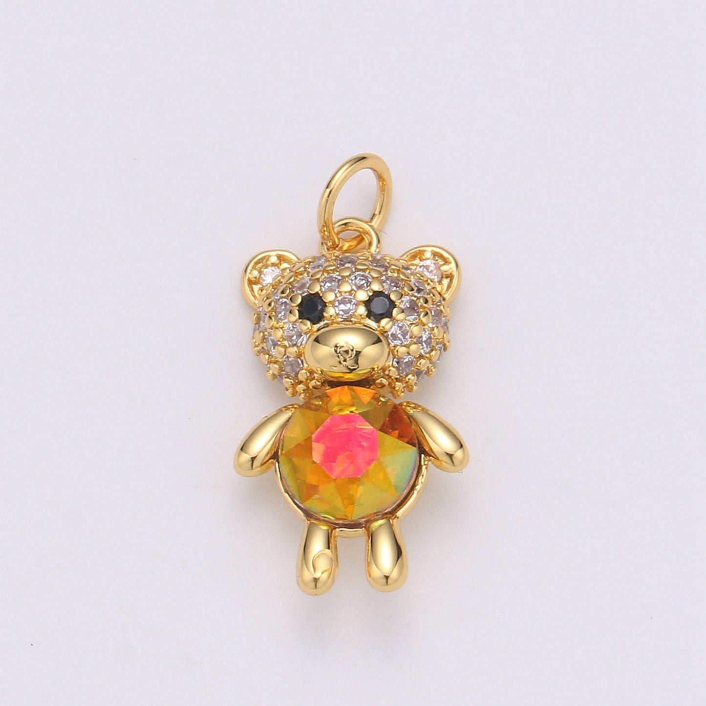 1pc Multi Color 24K Gold Plated Micro Pave CZ Bear Pendant Charm, Micro Pave CZ Bear Pendant Charm, Gold Plated Animal Pendant,Dainty Charm