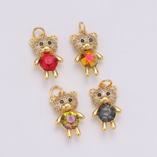 1pc Multi Color 24K Gold Plated Micro Pave CZ Bear Pendant Charm, Micro Pave CZ Bear Pendant Charm, Gold Plated Animal Pendant,Dainty Charm