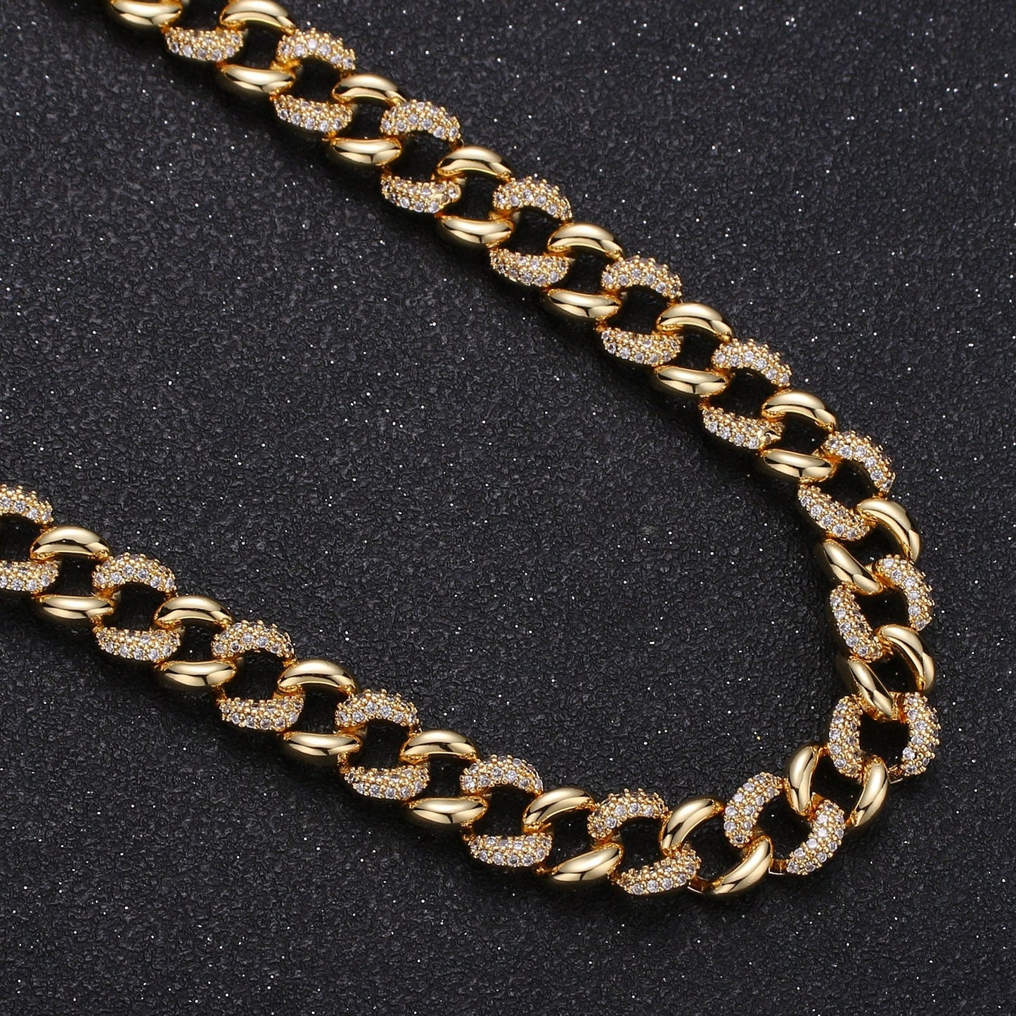 1 Yard 24K Gold Cluster CZ Rolo Cable Chain by Yard, Sand Cubic Cable Rolo Chain,Fancy Roll Chain for DIY Craft, Roll- 326, O72