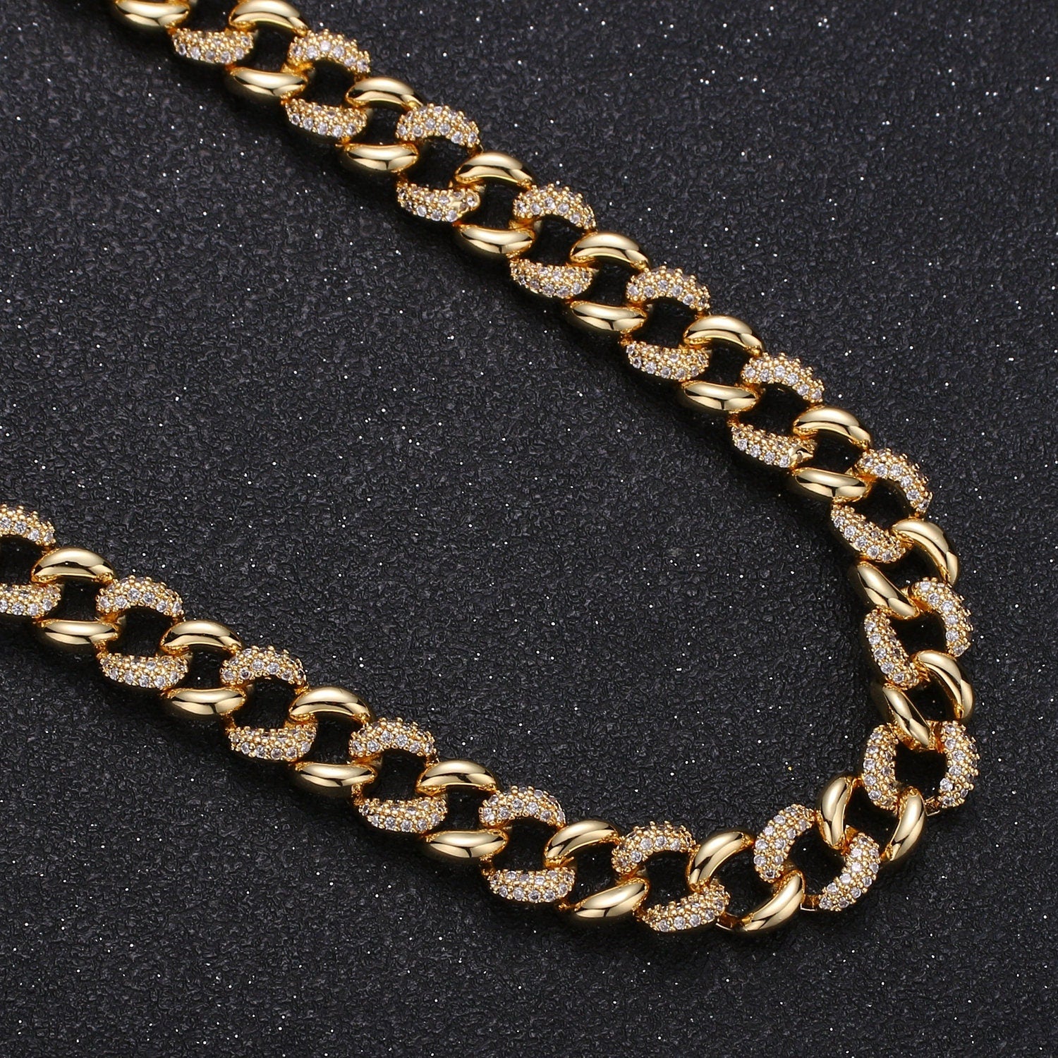 1 Yard 24K Gold Cluster CZ Rolo Cable Chain by Yard, Sand Cubic Cable Rolo Chain,Fancy Roll Chain for DIY Craft, Roll- 326, O72