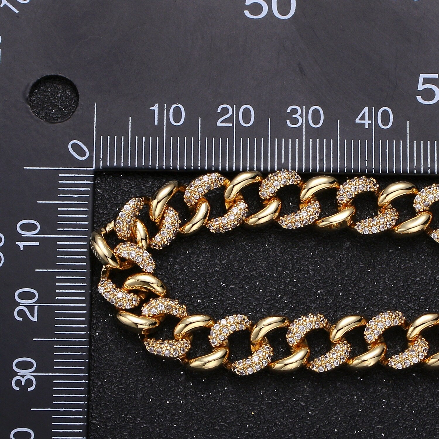 1 Yard 24K Gold Cluster CZ Rolo Cable Chain by Yard, Sand Cubic Cable Rolo Chain,Fancy Roll Chain for DIY Craft, Roll- 326, O72