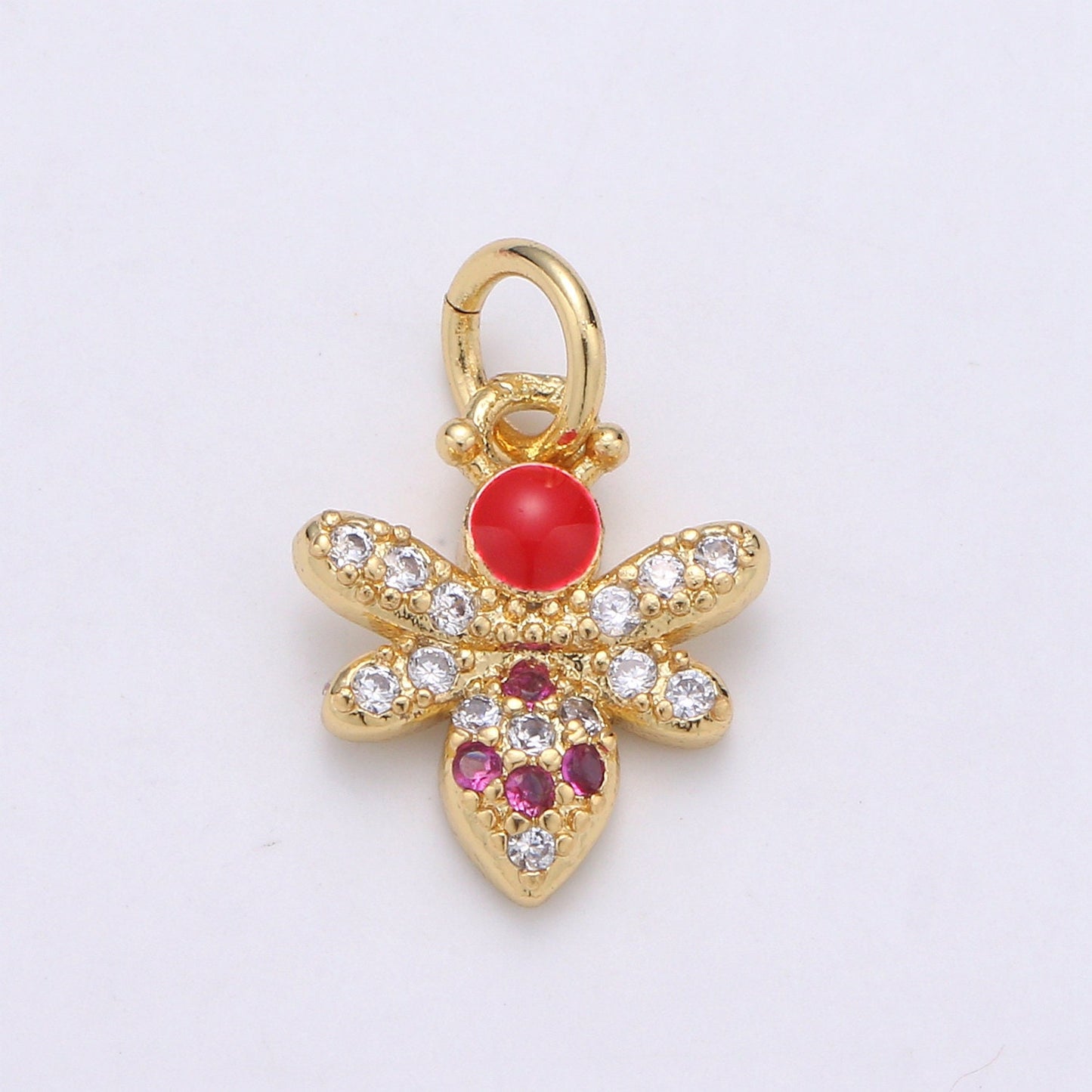1pc Redhead 24K Gold Colorful Enamel Micro Pave CZ Bee Pendant Charm, Insect Bug Pendant Charm, Flies Pendant, CHGF-1965