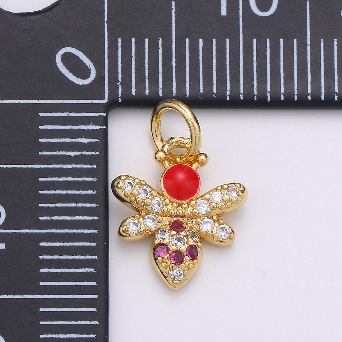 1pc Redhead 24K Gold Colorful Enamel Micro Pave CZ Bee Pendant Charm, Insect Bug Pendant Charm, Flies Pendant, CHGF-1965