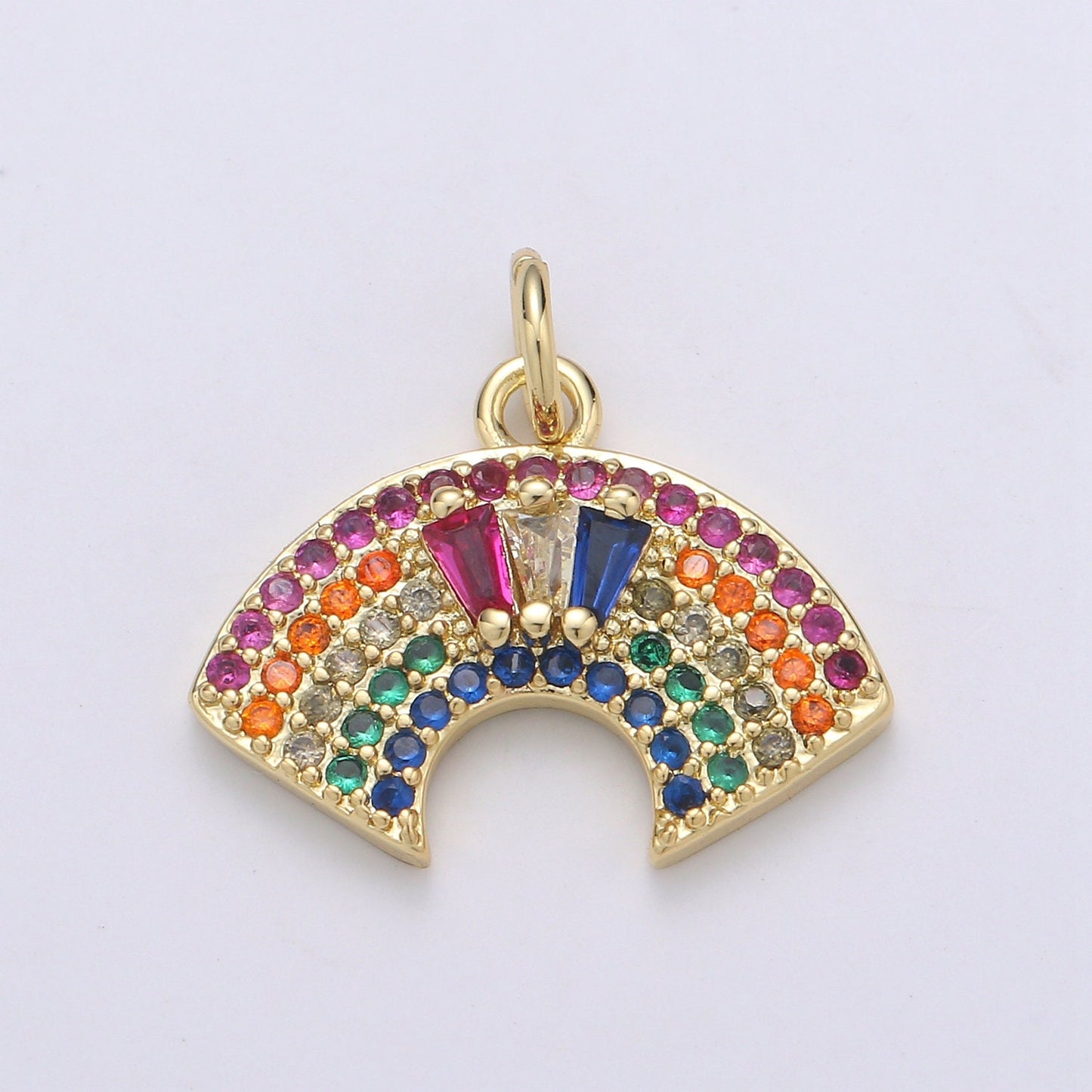 1pc 24K Gold Colorful Zirconia Micro Pave CZ Rainbow Pendant Charm, Arc Pendant Charm, Peacock Pendant, CHGF-1964