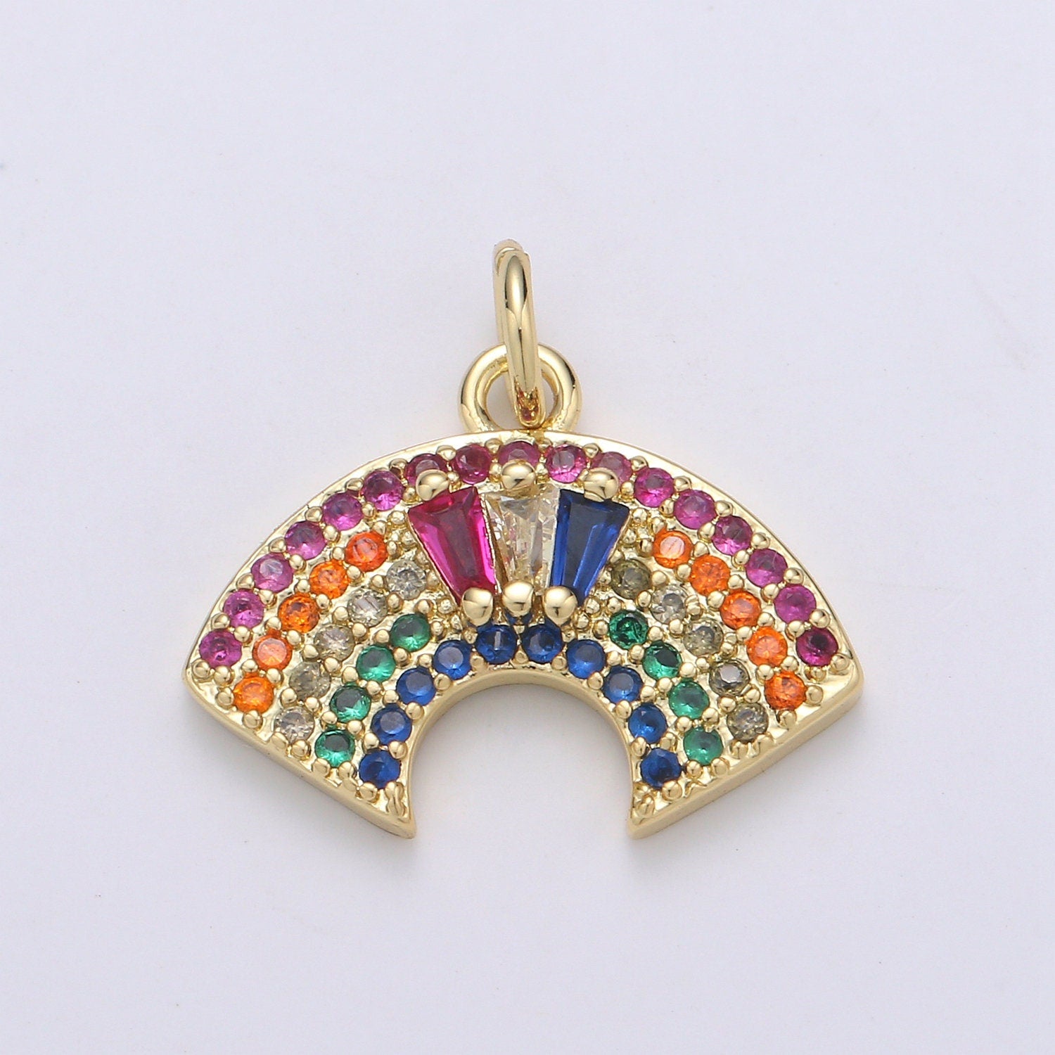 1pc 24K Gold Colorful Zirconia Micro Pave CZ Rainbow Pendant Charm, Arc Pendant Charm, Peacock Pendant, CHGF-1964