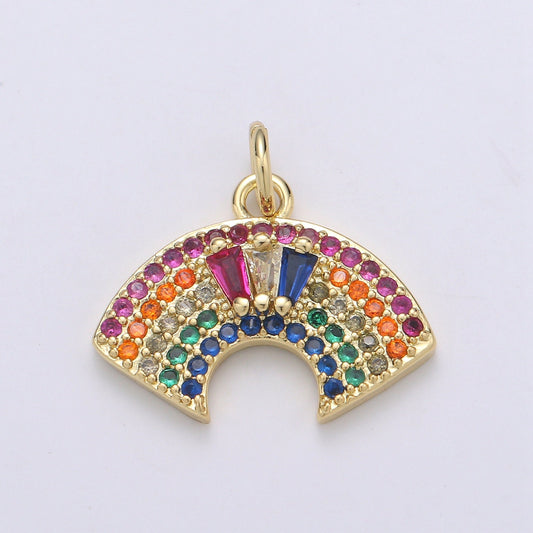 1pc 24K Gold Colorful Zirconia Micro Pave CZ Rainbow Pendant Charm, Arc Pendant Charm, Peacock Pendant, CHGF-1964