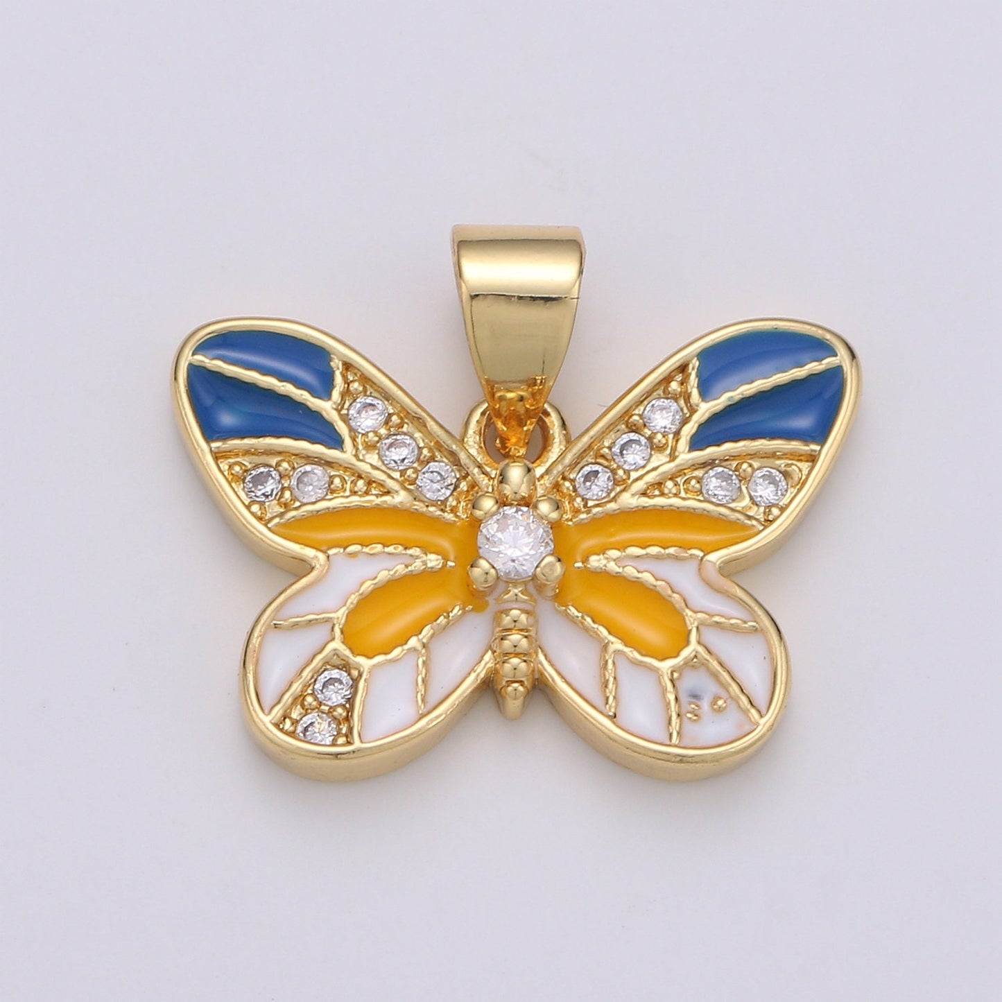 14K Gold Micro Pave Butterfly Charm Cubic Zirconia Mariposa Enamel Yellow Pendant Charm Pear Cut CZ Moth Charm, PDGF-2080