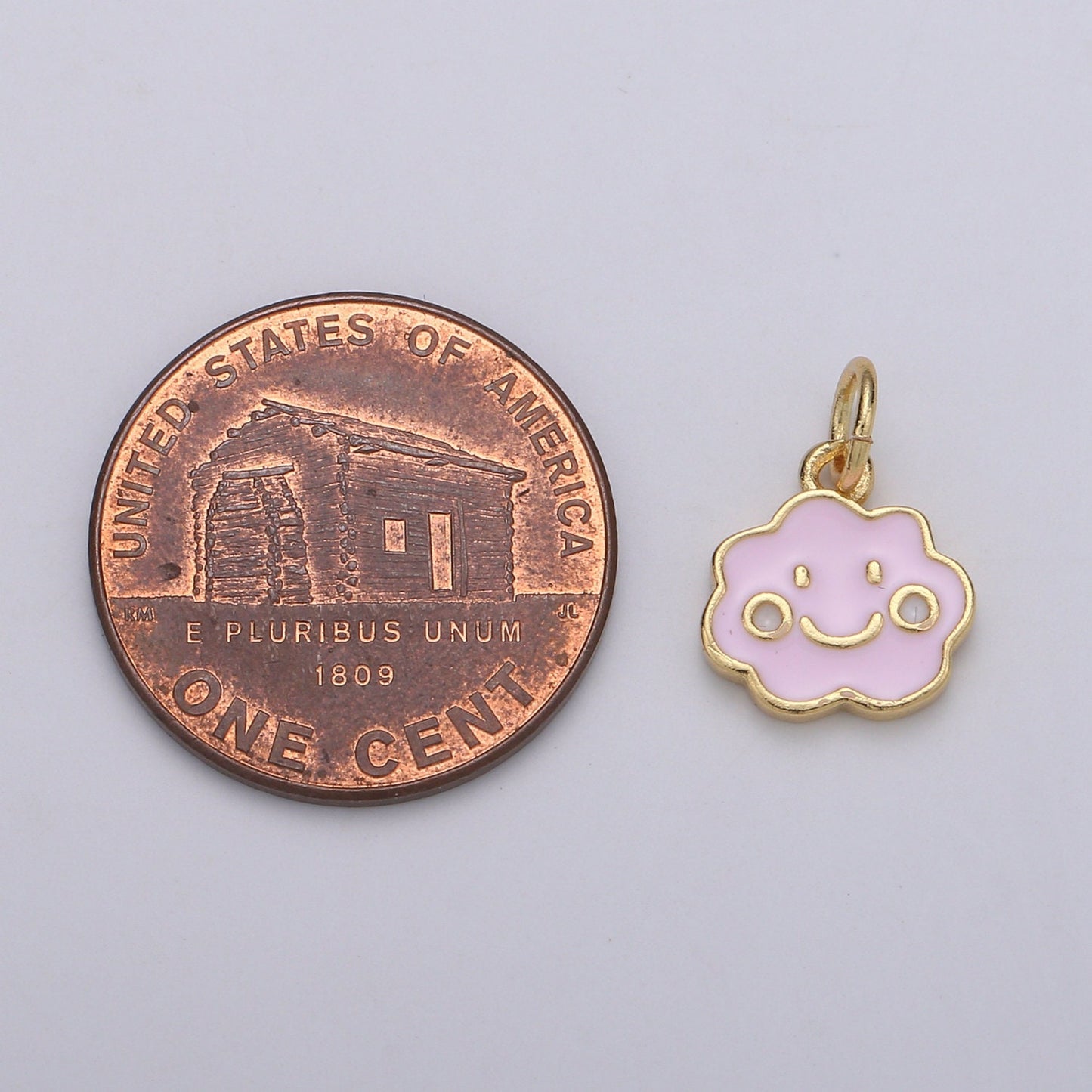 Pink Enamel Happy Smile Roll Cloud 24K Gold Charm, Dainty Pink Sakura Charm, Cherry Blossom petite Charm,CHGF-1787