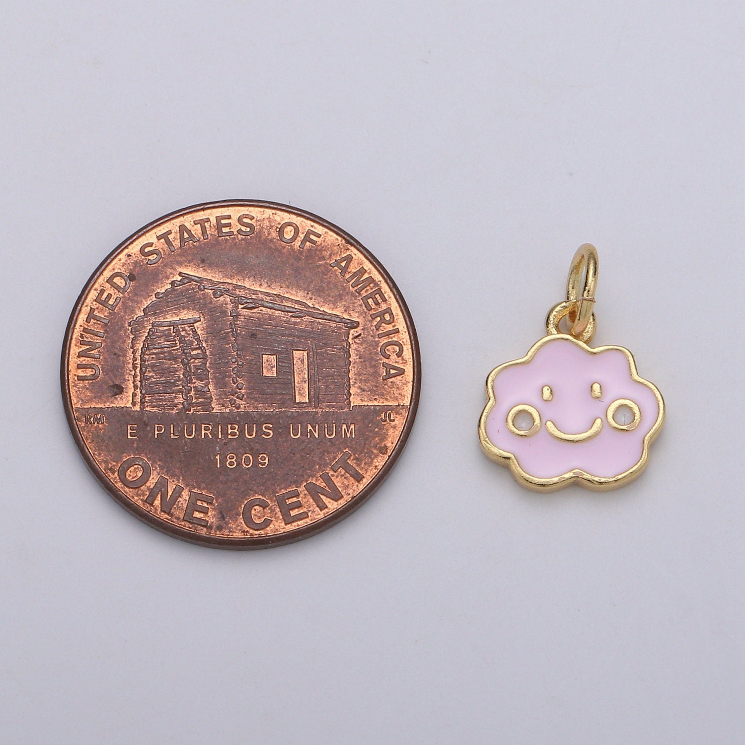 Pink Enamel Happy Smile Roll Cloud 24K Gold Charm, Dainty Pink Sakura Charm, Cherry Blossom petite Charm,CHGF-1787