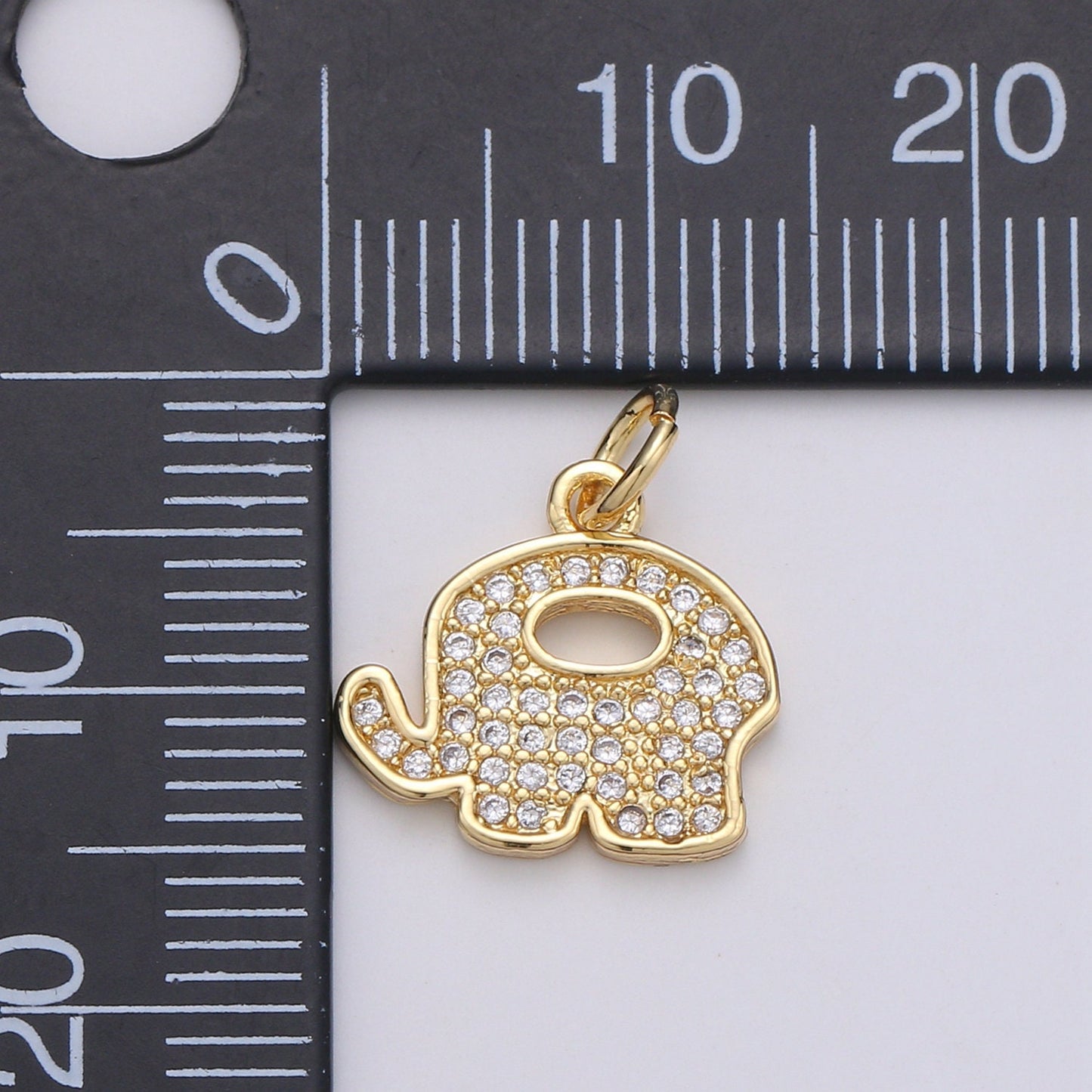 Elephant 14K Gold Charm Good Luck Charms, Micro Pave Deity Charm, Clear CZ Gold Charm, Wisdom Charm Dainty Jewelry Supply