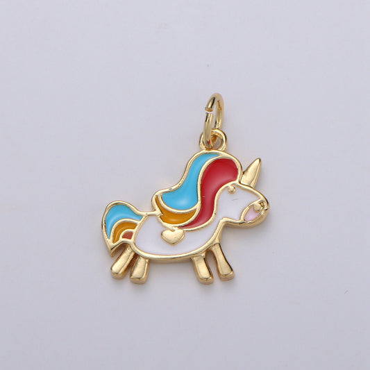 Multi Color Enamel Pony Charm, Gold Enamel Horse Charms, Unicorn Charm, Dainty Trojan charm, Enamel Charm CHGF-1791