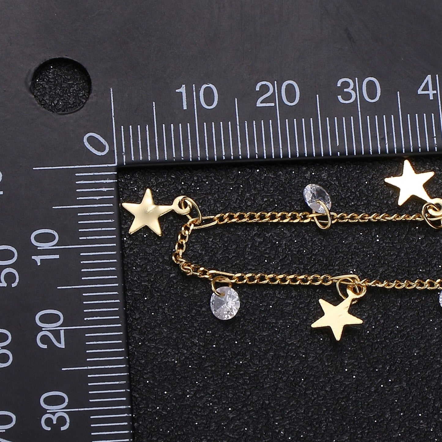 Star 24K Gold Cubic Chain by Yard, Solitaire CZ Charm Specialty Link Chain by Foot, Star5.1mm x5.1mm Chain 0.7mm Thick, Roll-325