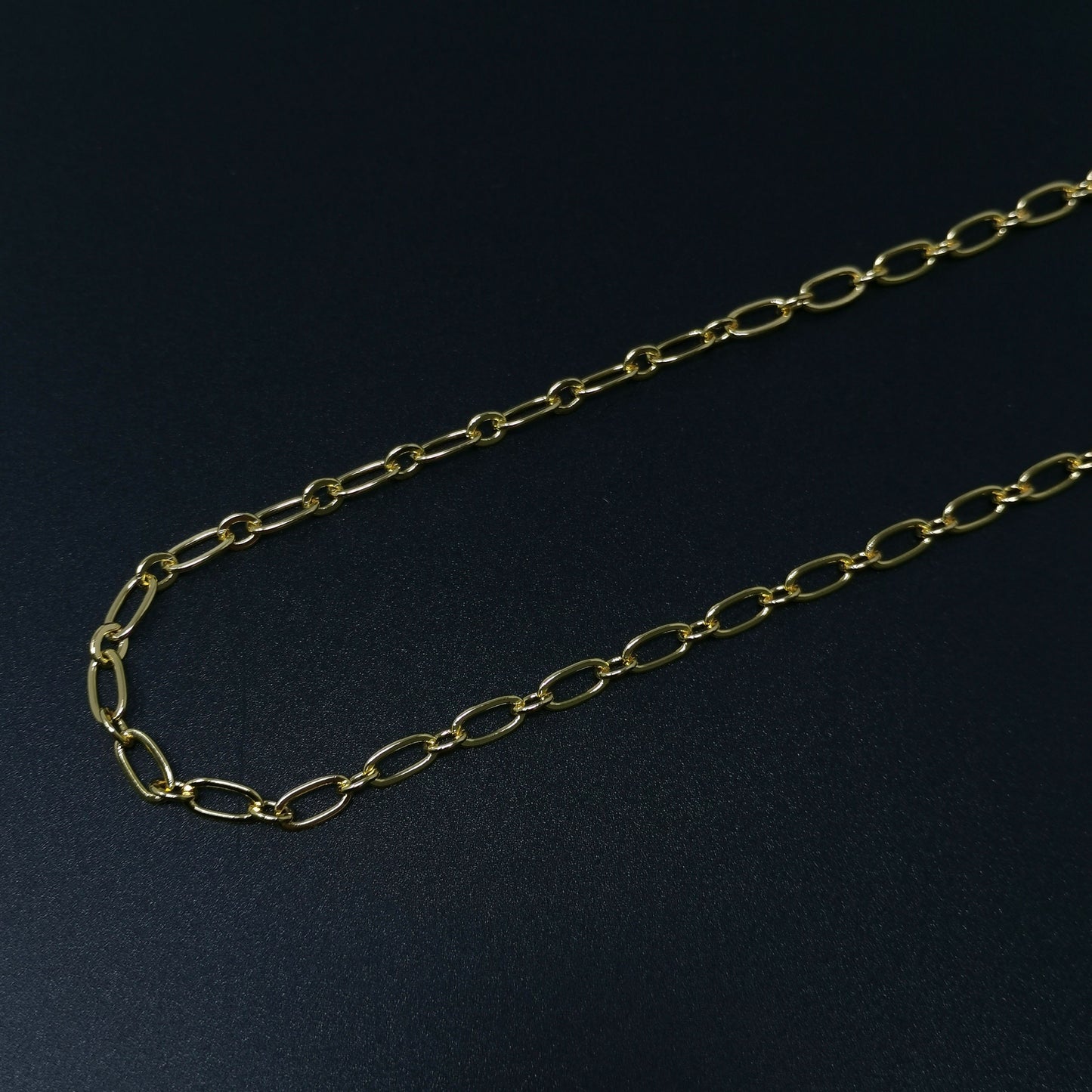24K Gold Rolo Cable Paperclip Chain by Yard, Link Cable Rolo Elongate Chain, Wholesale bulk Roll Chain for Jewelry Making,Roll-386
