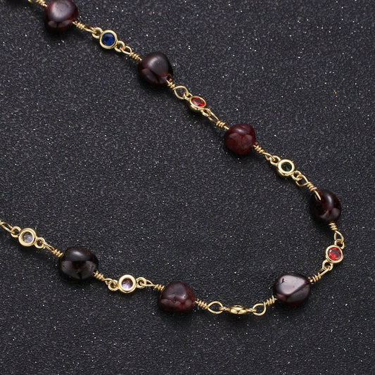 Garnet Wire Wrapped Rosary Chain, Beaded Chain Unfinished Chain by The Foot/Yard Natural Gemstone Chain for Jewelry Making Supply