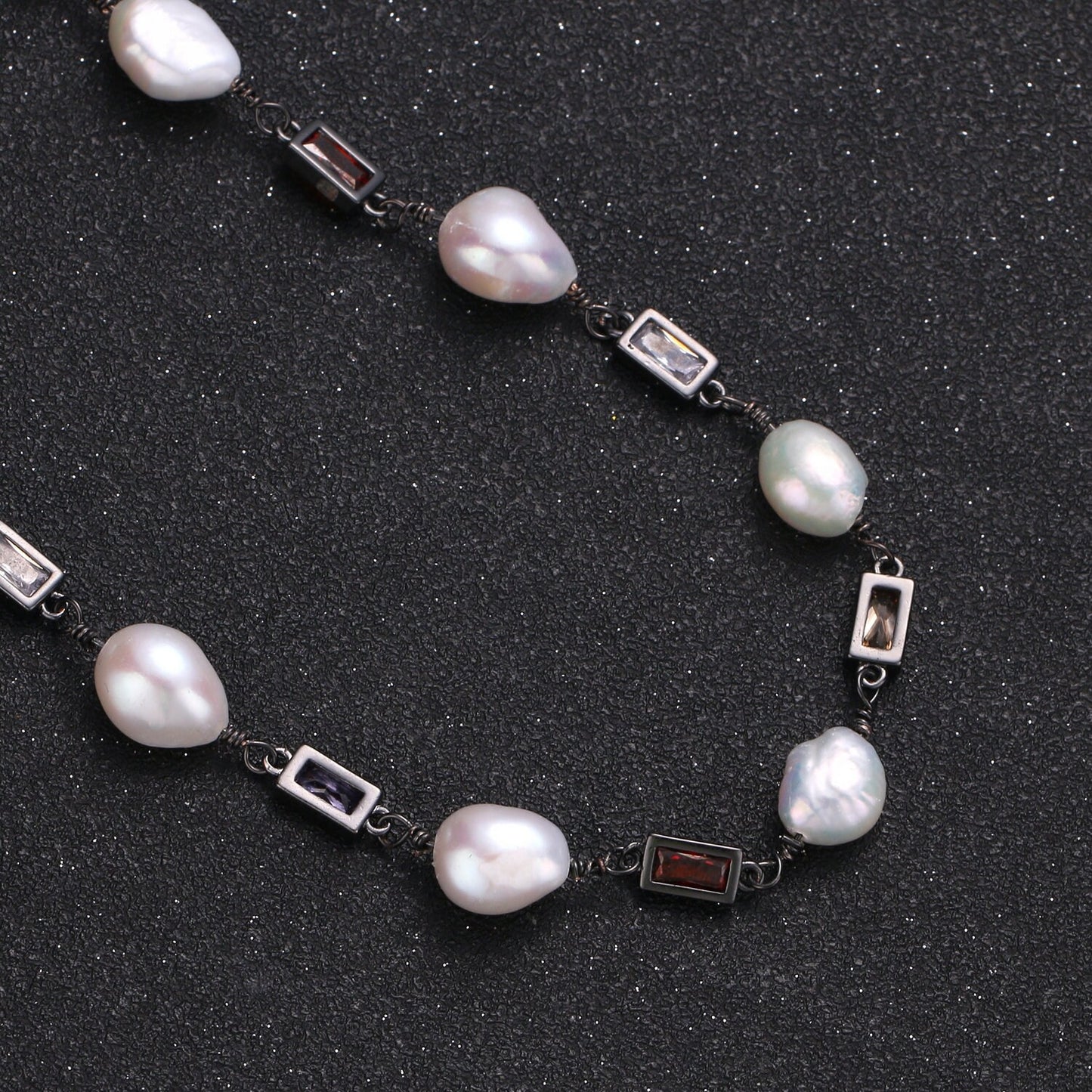 Fresh Water Pearl Micro Pave Charm 24K Gold Chain by Yard, Multi color Square Cubic Chain, Baroque Pearl CZ Chain, Roll-319.320,321