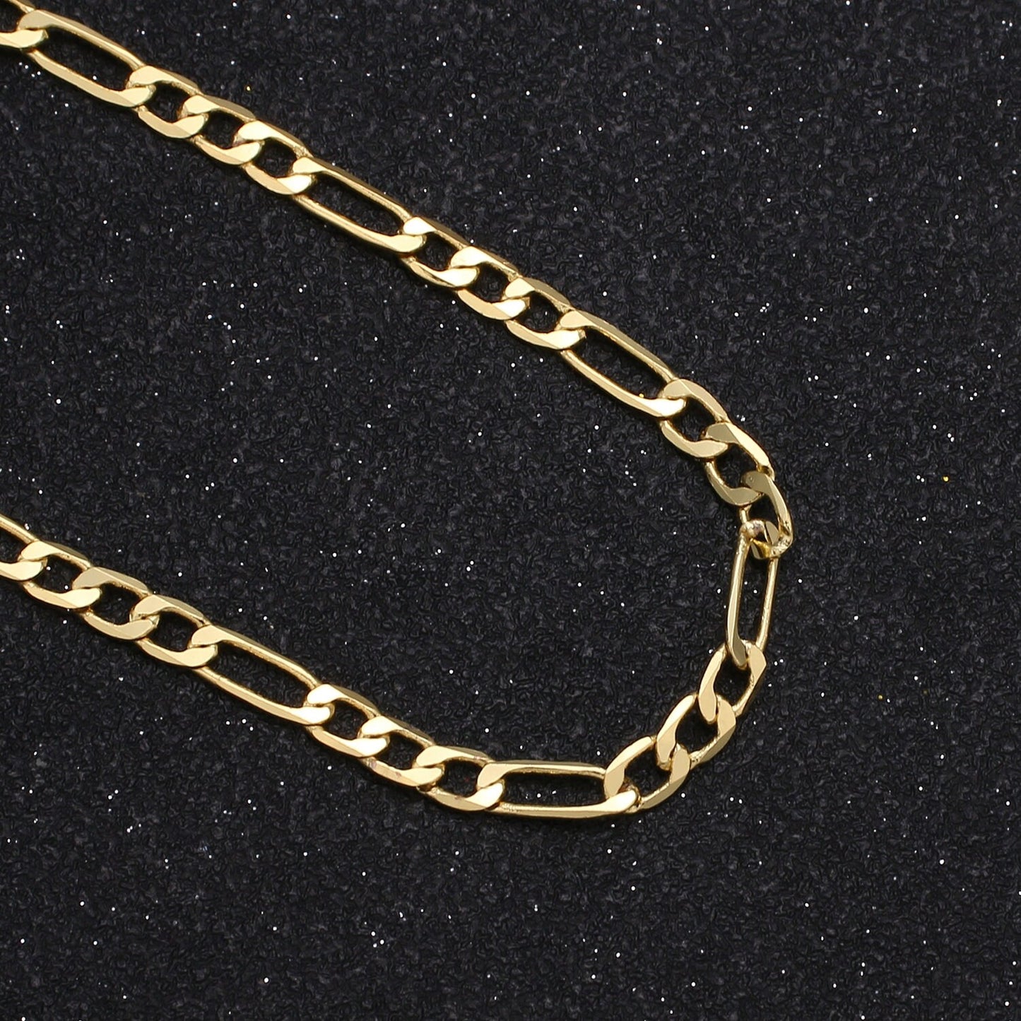 Wide Figaro 24K Gold Chain by Yard, Link Cable Link Elongate Chain by Foot, Wholesale bulk Roll Chain DIY Craft 3.8 mm width, Roll-360