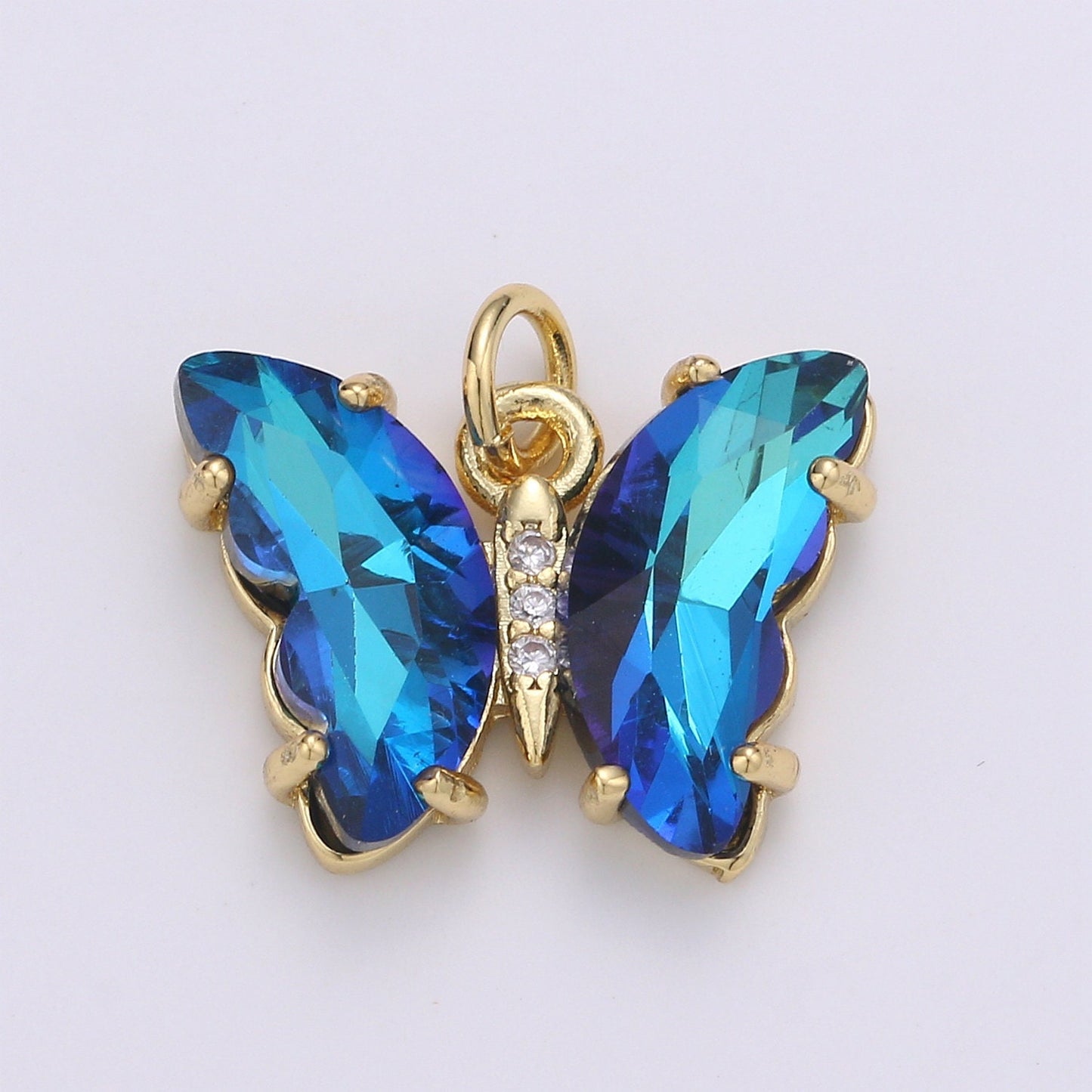 1pc Large Clear, Blue, Purple Wings Butterfly 24k Gold Micro Pave CZ Mariposa Pendant Charm Pendant, CHGF-1999,2000,2001