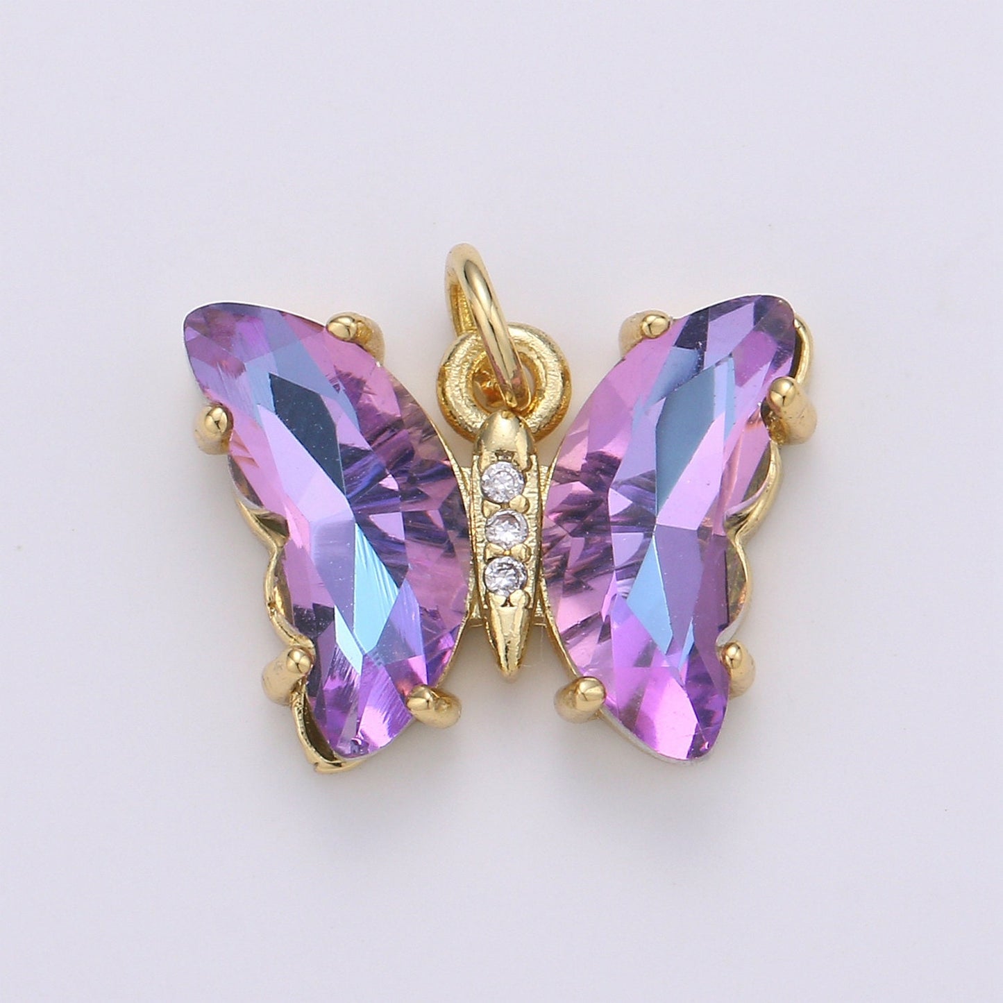 1pc Large Clear, Blue, Purple Wings Butterfly 24k Gold Micro Pave CZ Mariposa Pendant Charm Pendant, CHGF-1999,2000,2001